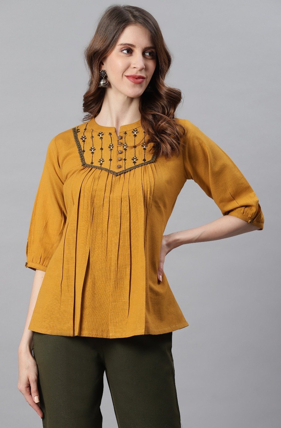 Women's Mustard Cotton Flex T