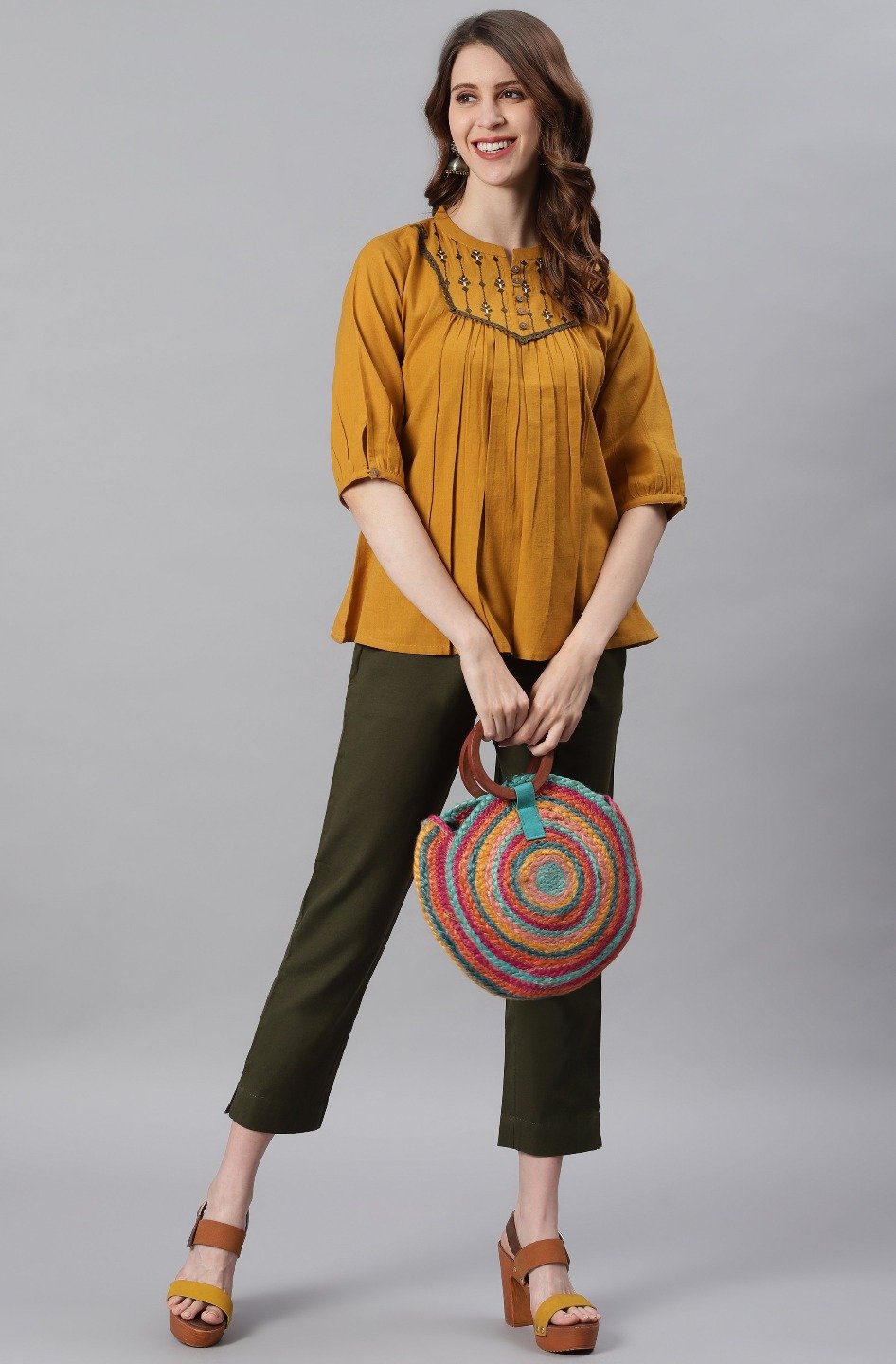 Women's Mustard Cotton Flex T