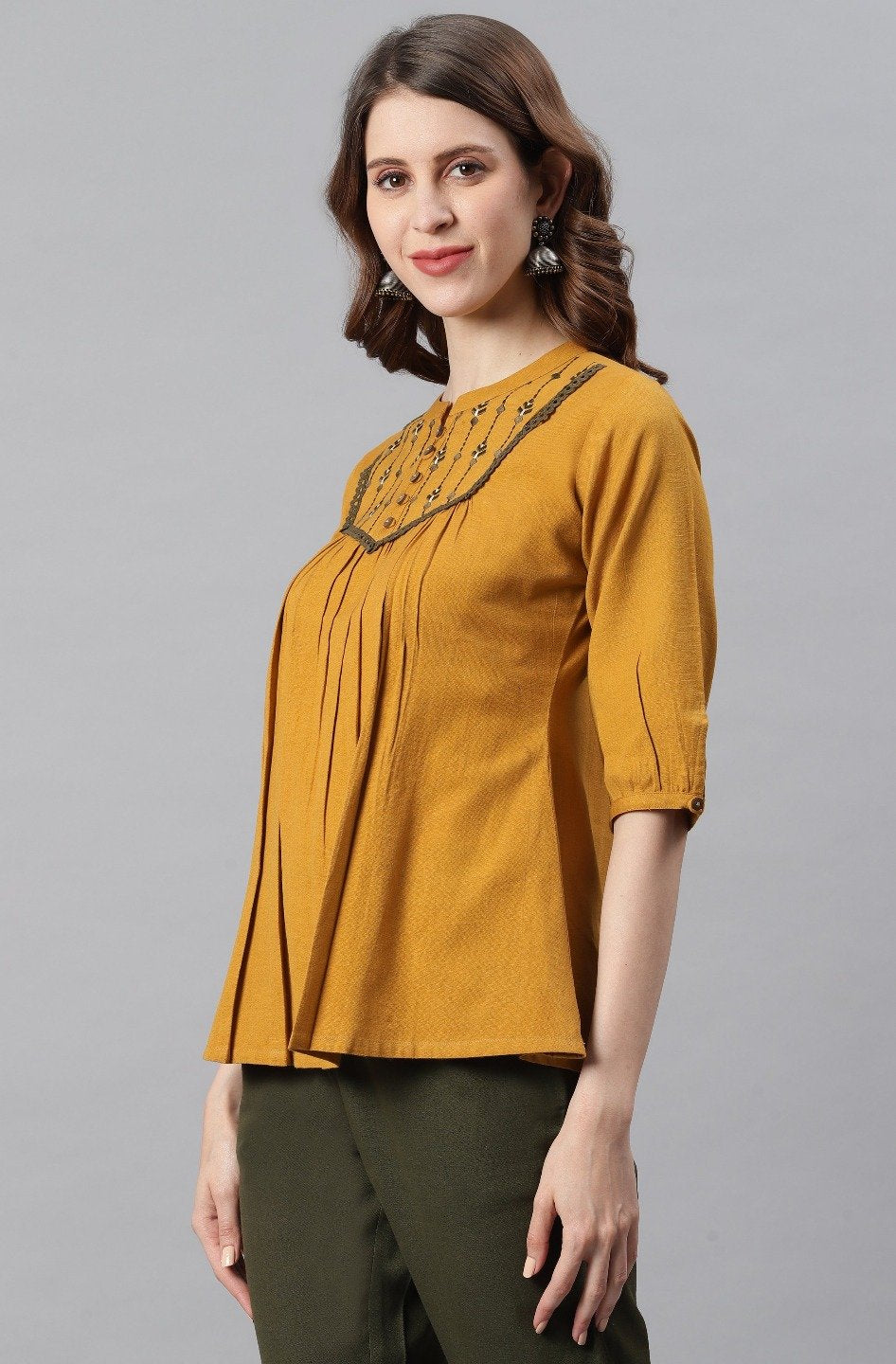 Women's Mustard Cotton Flex T