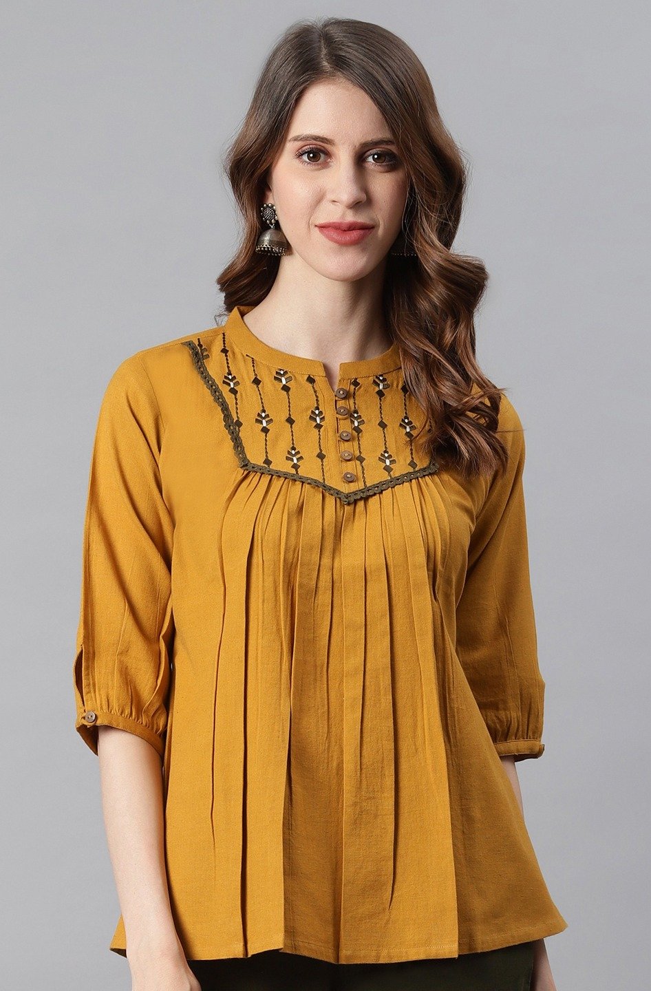 Women's Mustard Cotton Flex T