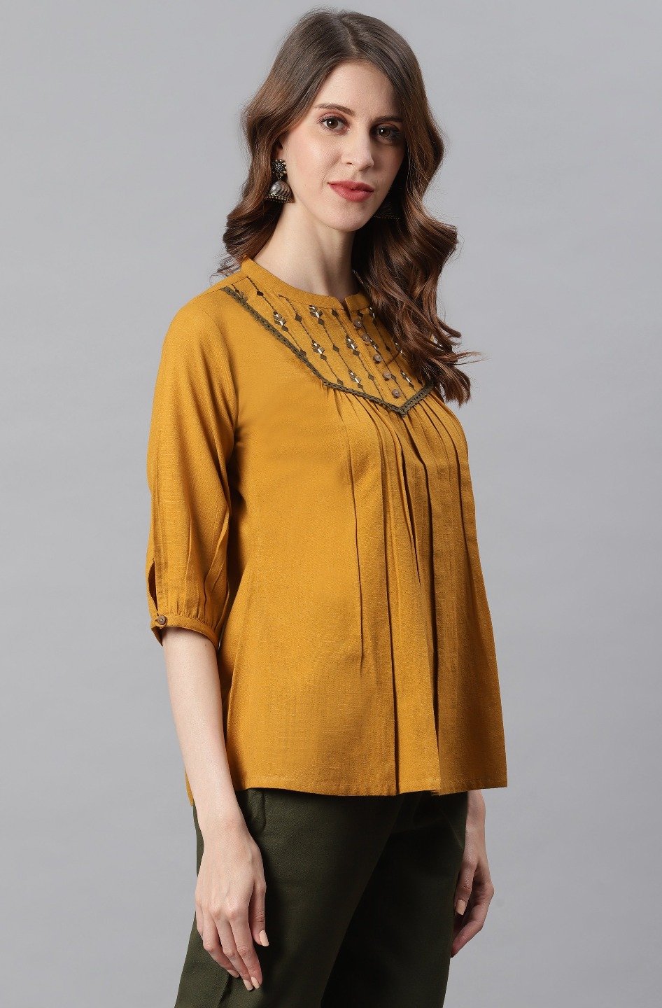 Women's Mustard Cotton Flex T