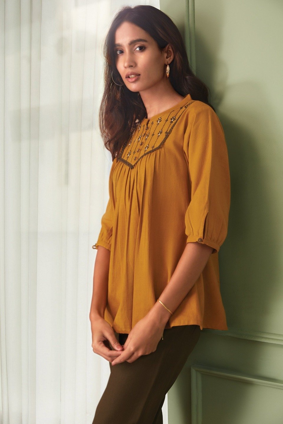 Women's Mustard Cotton Flex T