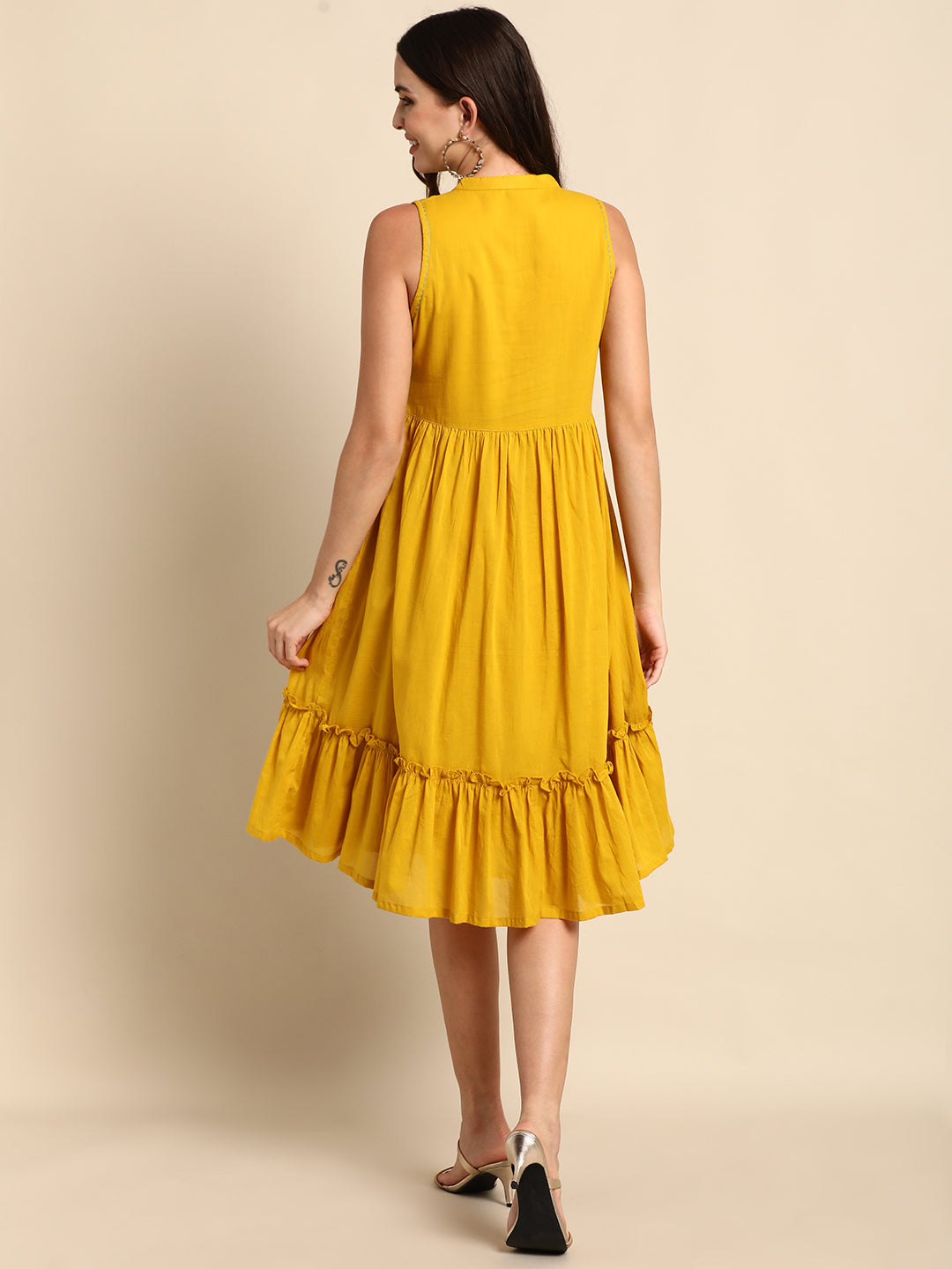 Women's Solid Mustard Cotton Dress