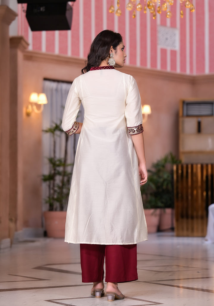 Women's Ivory Chanderi Solid Kurta Set