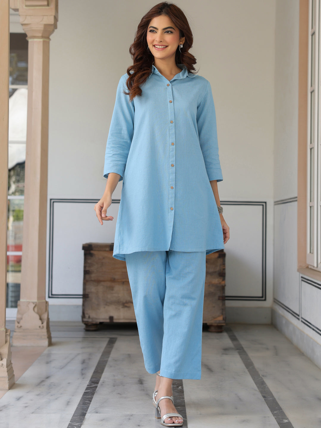 Women's Powder Blue Straight Cotton Co-Ord Set Blue / S | Trendia Global Women's Powder Blue Straight Cotton Co-Ord Set Blue / S | Trendia Global