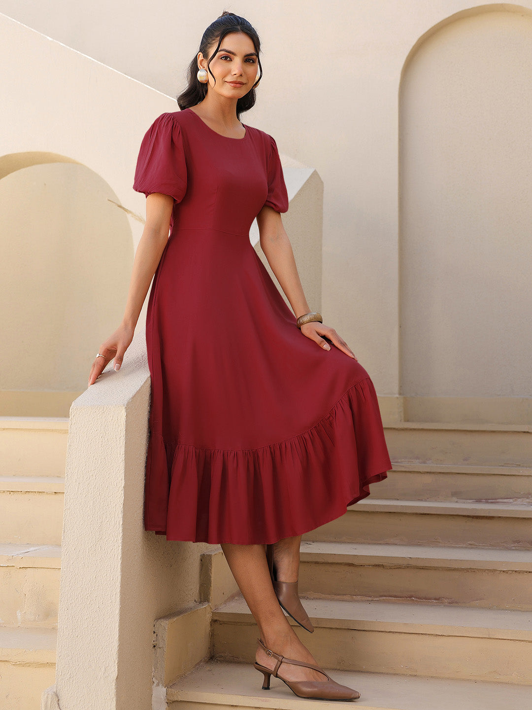 Women's Maroon A-Line Rayon Dress Maroon / L | Trendia Global Women's Maroon A-Line Rayon Dress Maroon / L | Trendia Global