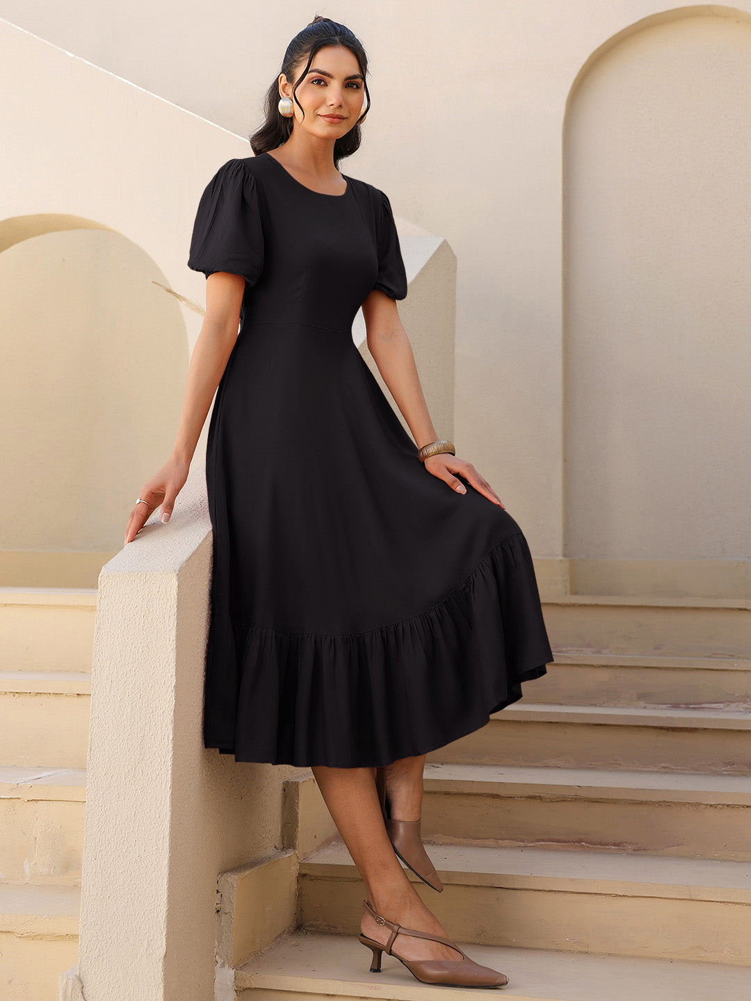 Women's Black A-Line Rayon Dress Trendia Women's Black A-Line Rayon Dress Trendia