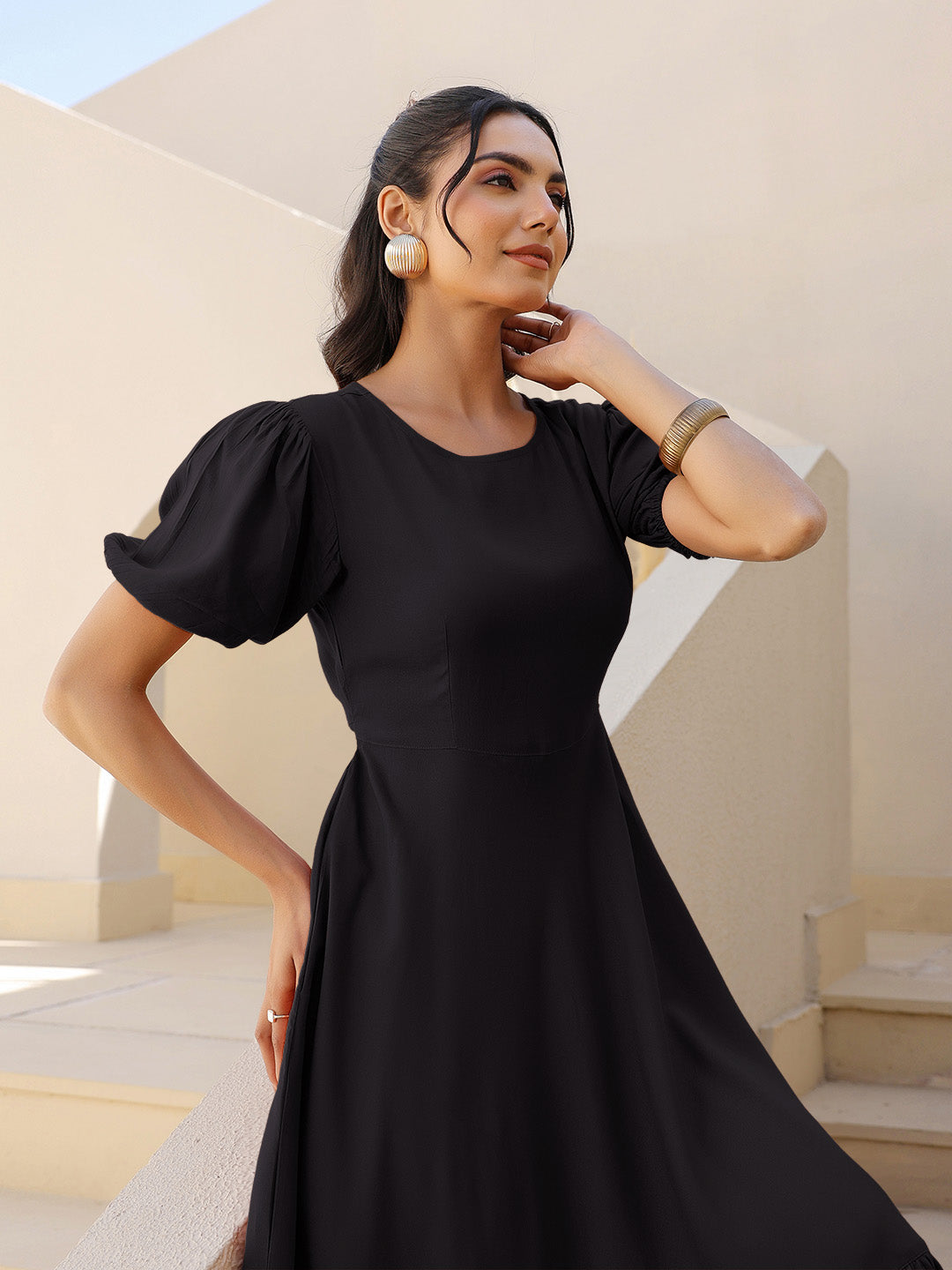 Women's Black A-Line Rayon Dress Trendia Women's Black A-Line Rayon Dress Trendia