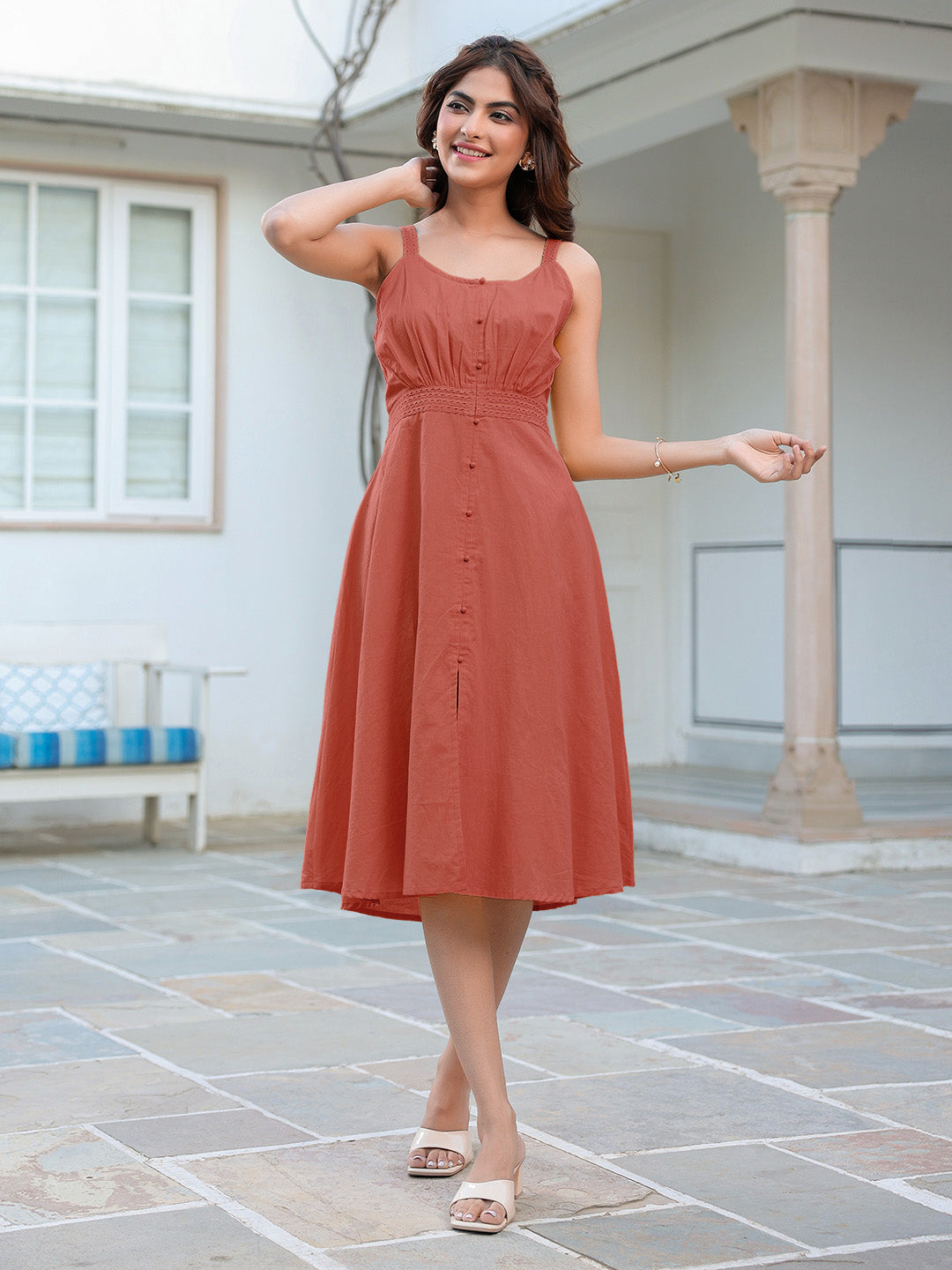 Women's Rust A-Line Cotton Dress Orange / 2XL | Trendia Global Women's Rust A-Line Cotton Dress Orange / 2XL | Trendia Global