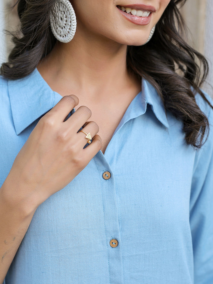 Women's Powder Blue A-Line Cotton Dress