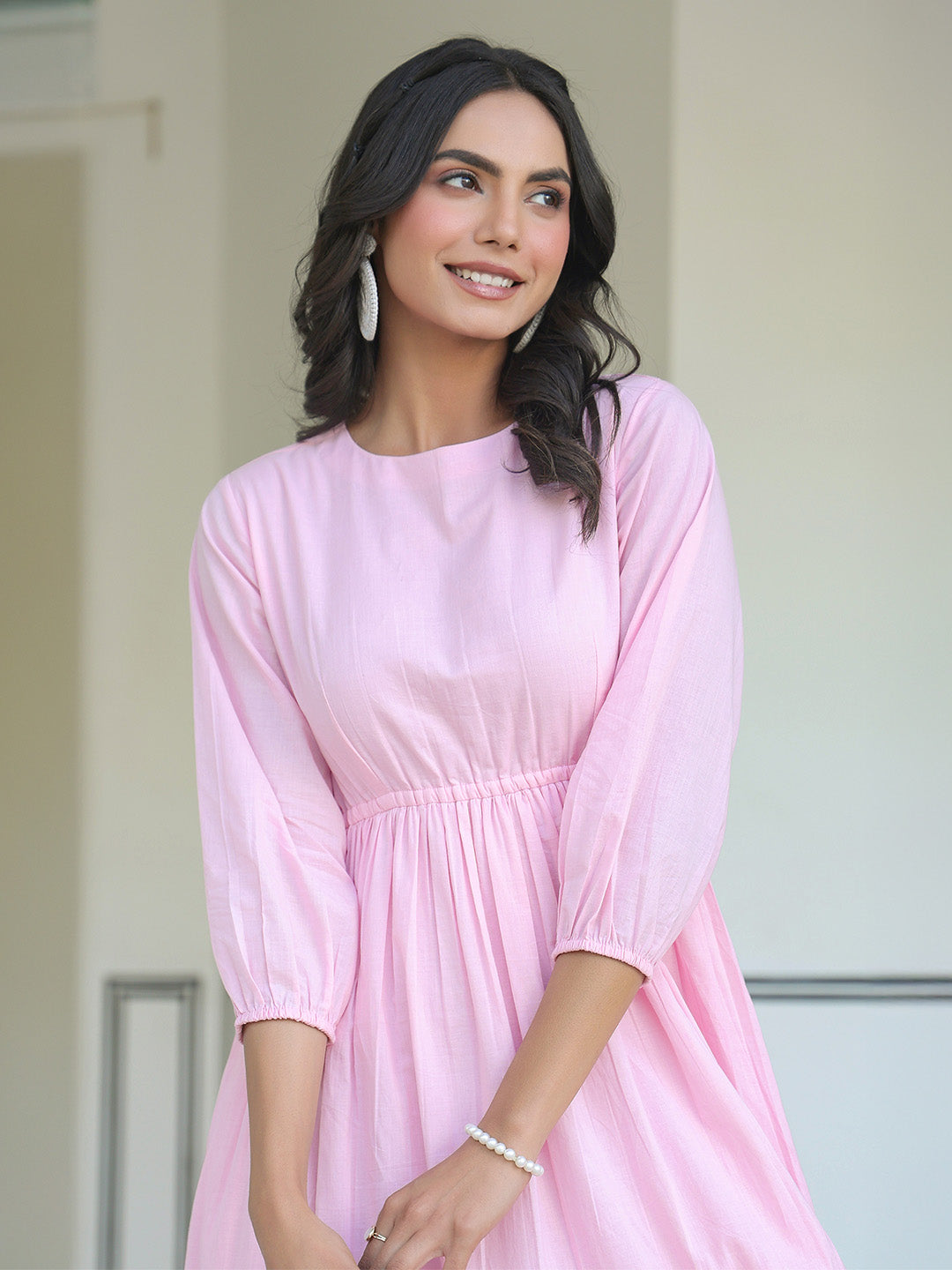 Women's Baby Pink Tiered Cotton Dress Pink / L | Trendia Global Women's Baby Pink Tiered Cotton Dress Pink / L | Trendia Global