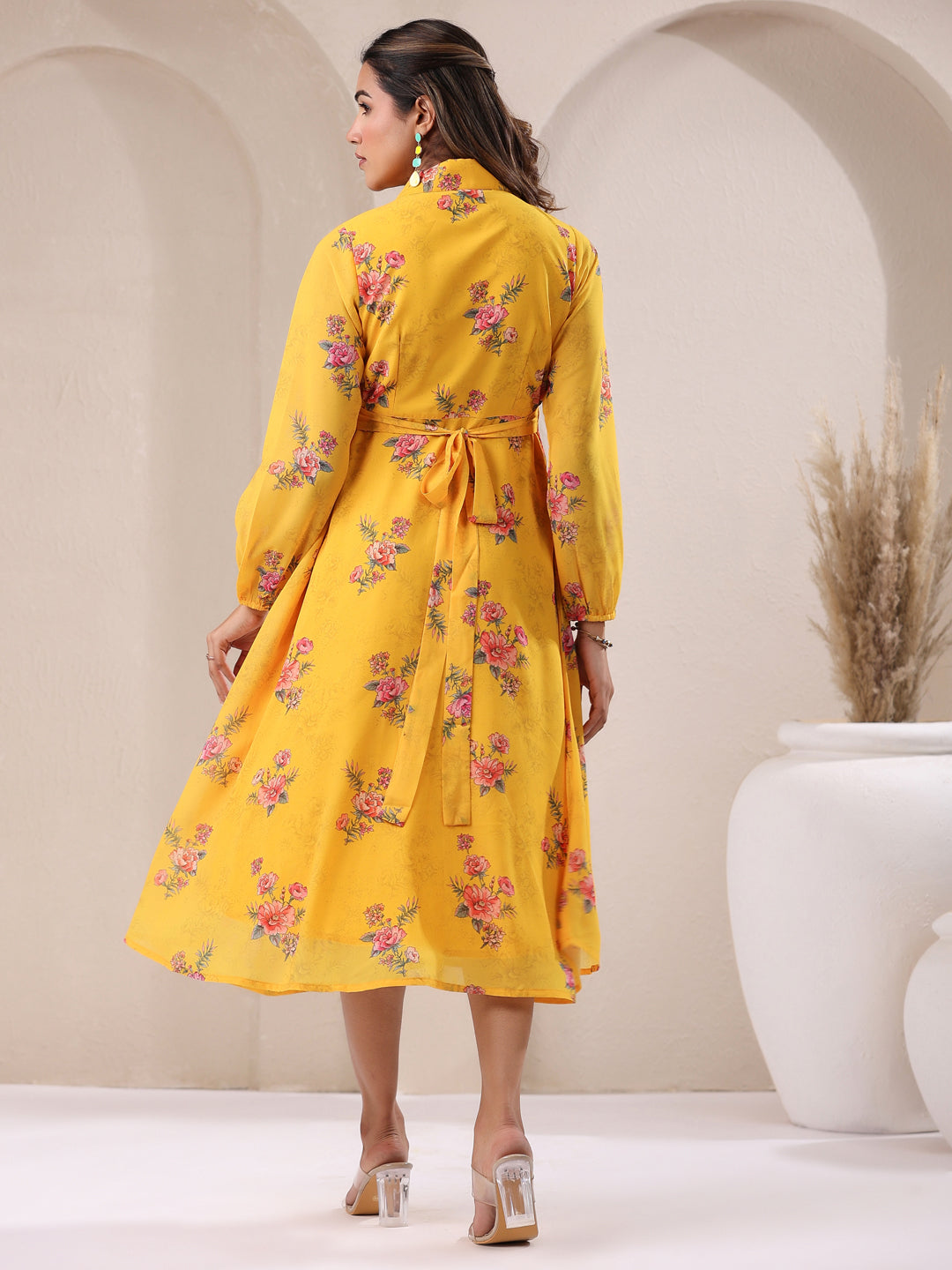 Women's Mustard A-Line Georgette Dress Mustard / M | Trendia Global Women's Mustard A-Line Georgette Dress Mustard / M | Trendia Global