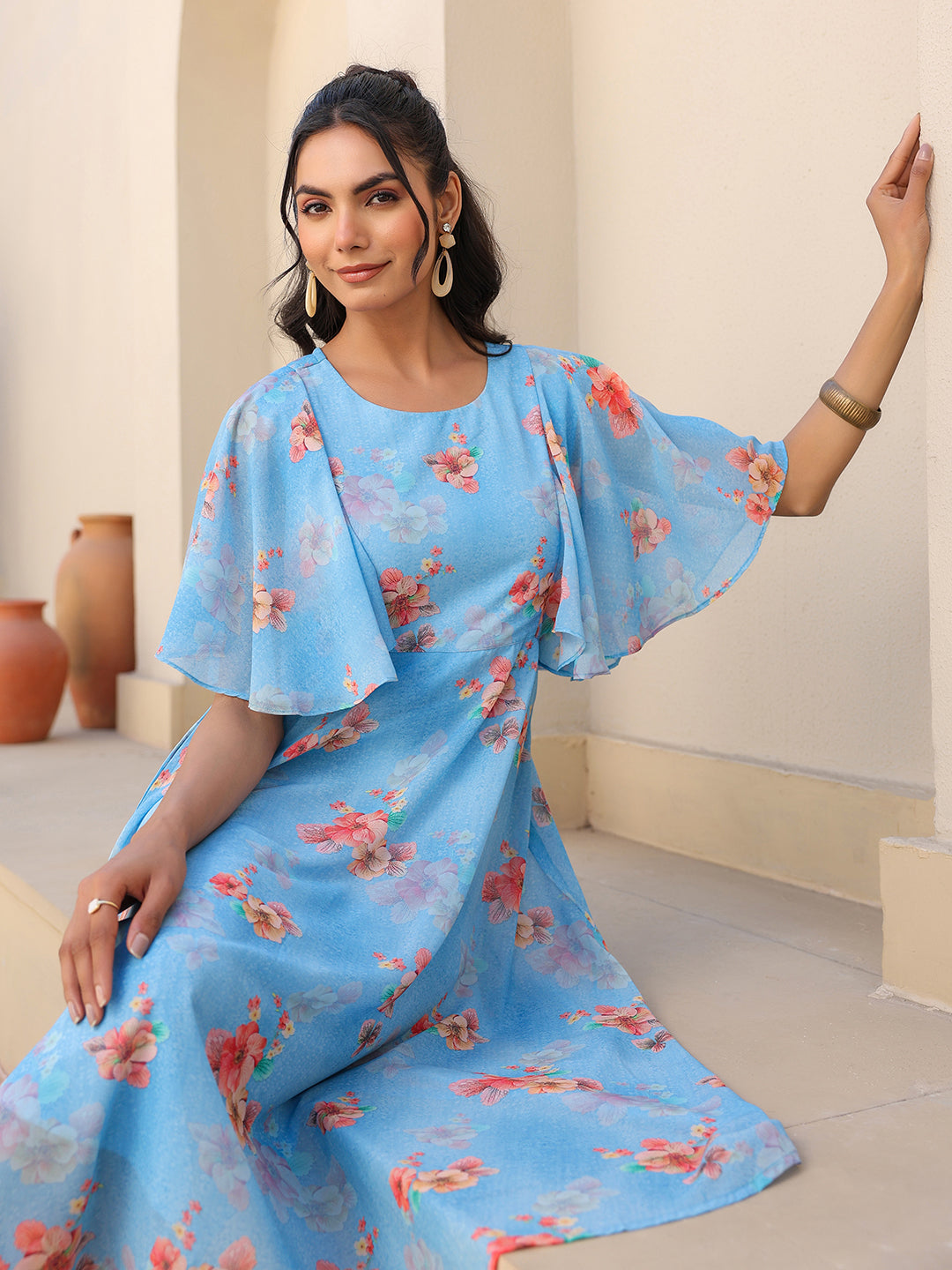 Women's Blue A-Line Georgette Dress Blue / 2XL | Trendia Global Women's Blue A-Line Georgette Dress Blue / 2XL | Trendia Global
