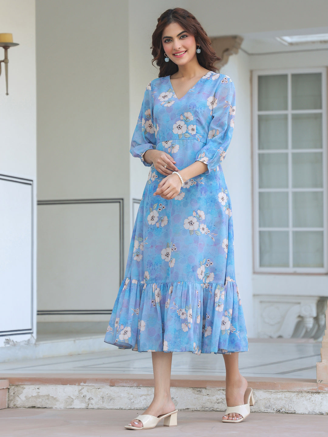 blue three quarter sleeve dress Light Blue Lace three quarters Sleeve Dress ,Pastel wedding Dress #1124