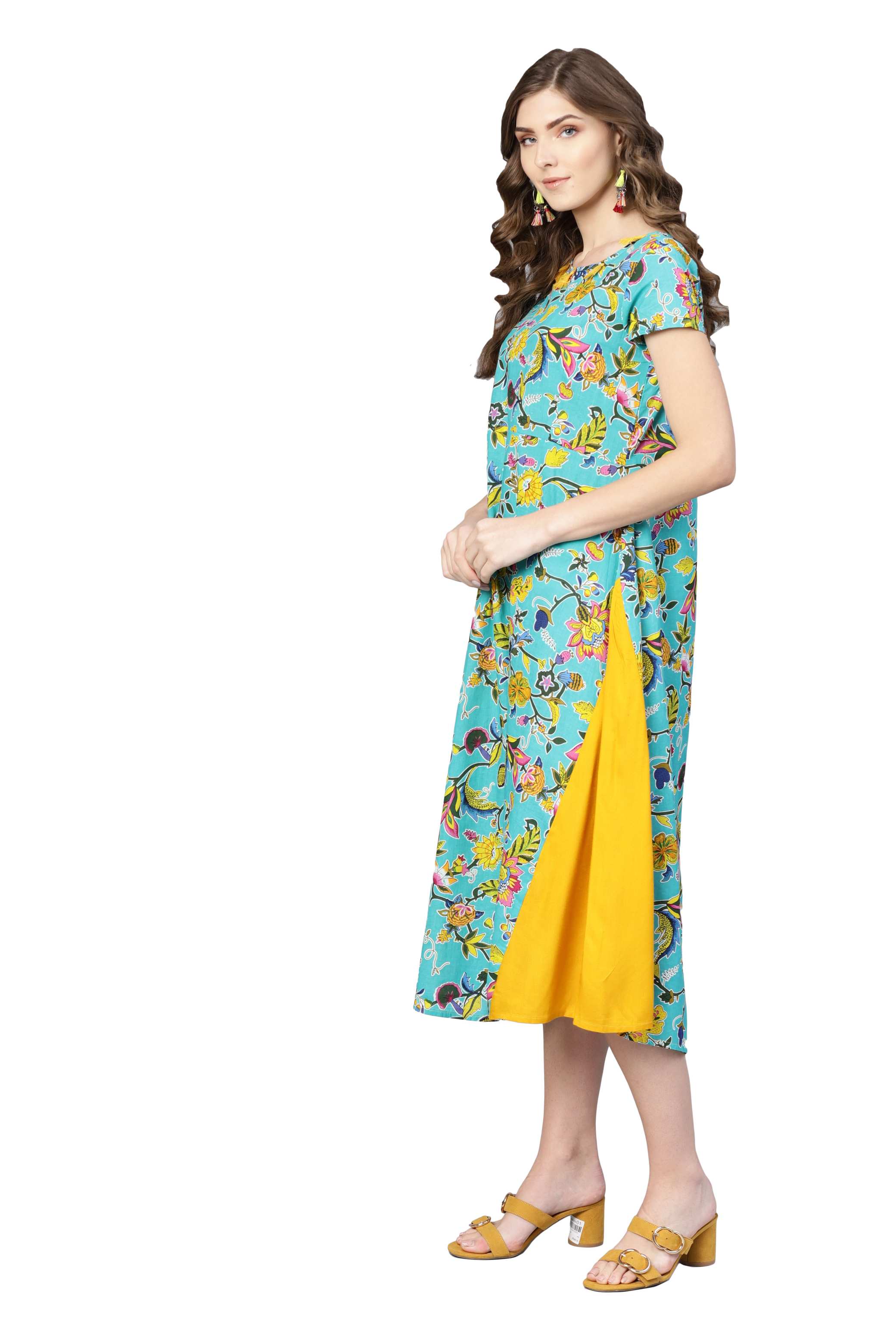 Women's Multi Cotton Printed  Round Neck Dress - Final Clearance Sale