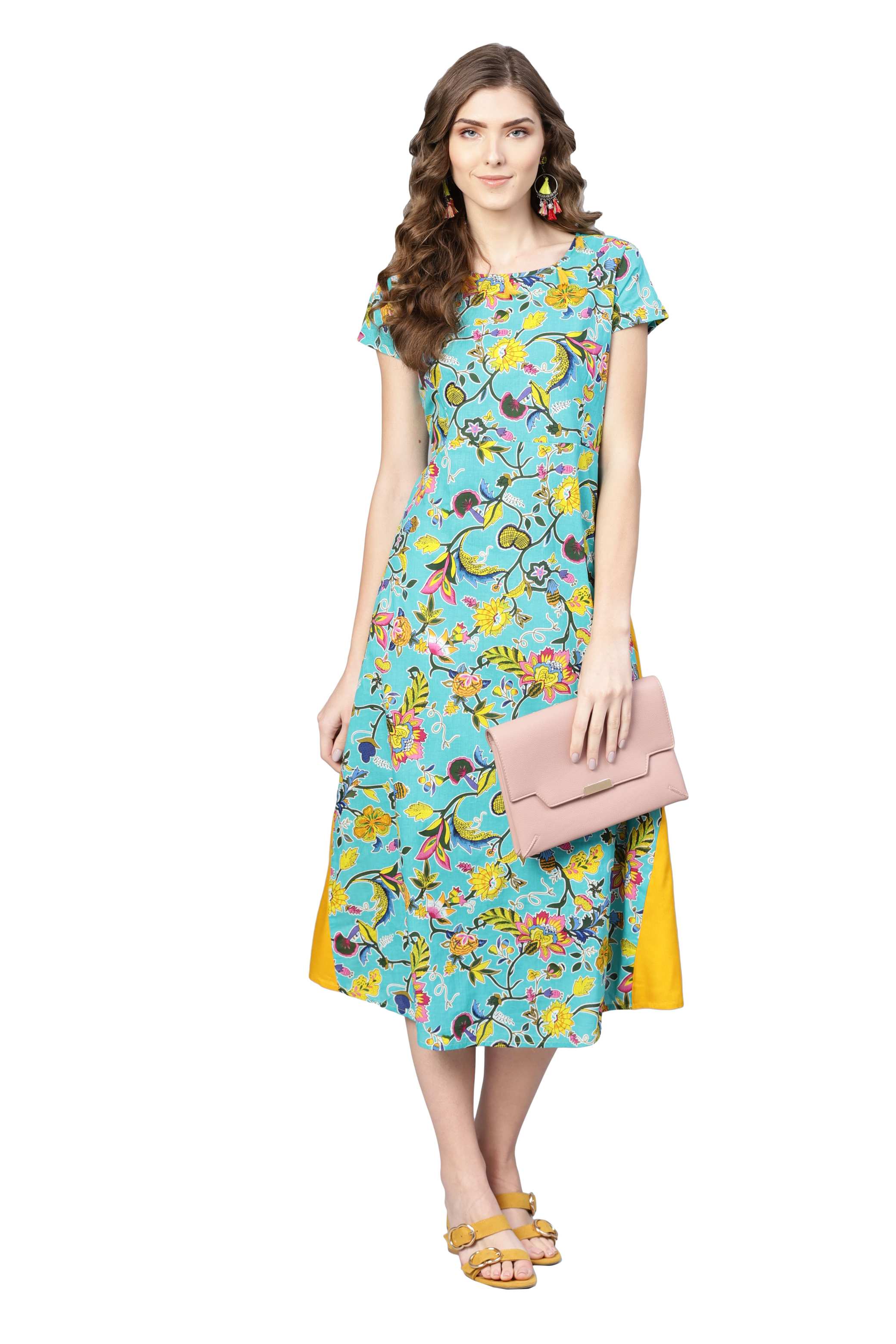 Women's Multi Cotton Printed  Round Neck Dress - Final Clearance Sale