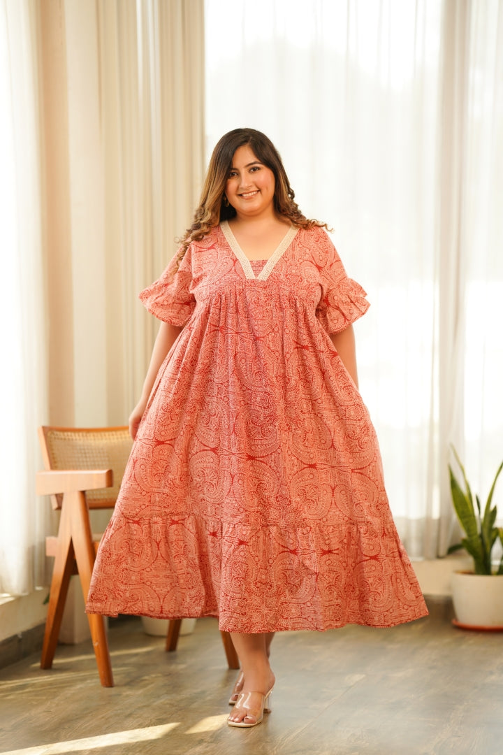 Women's Red Paisley Maxi Dress - Nangalia Ruchira