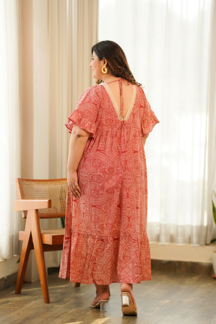Women's Red Paisley Maxi Dress - Nangalia Ruchira