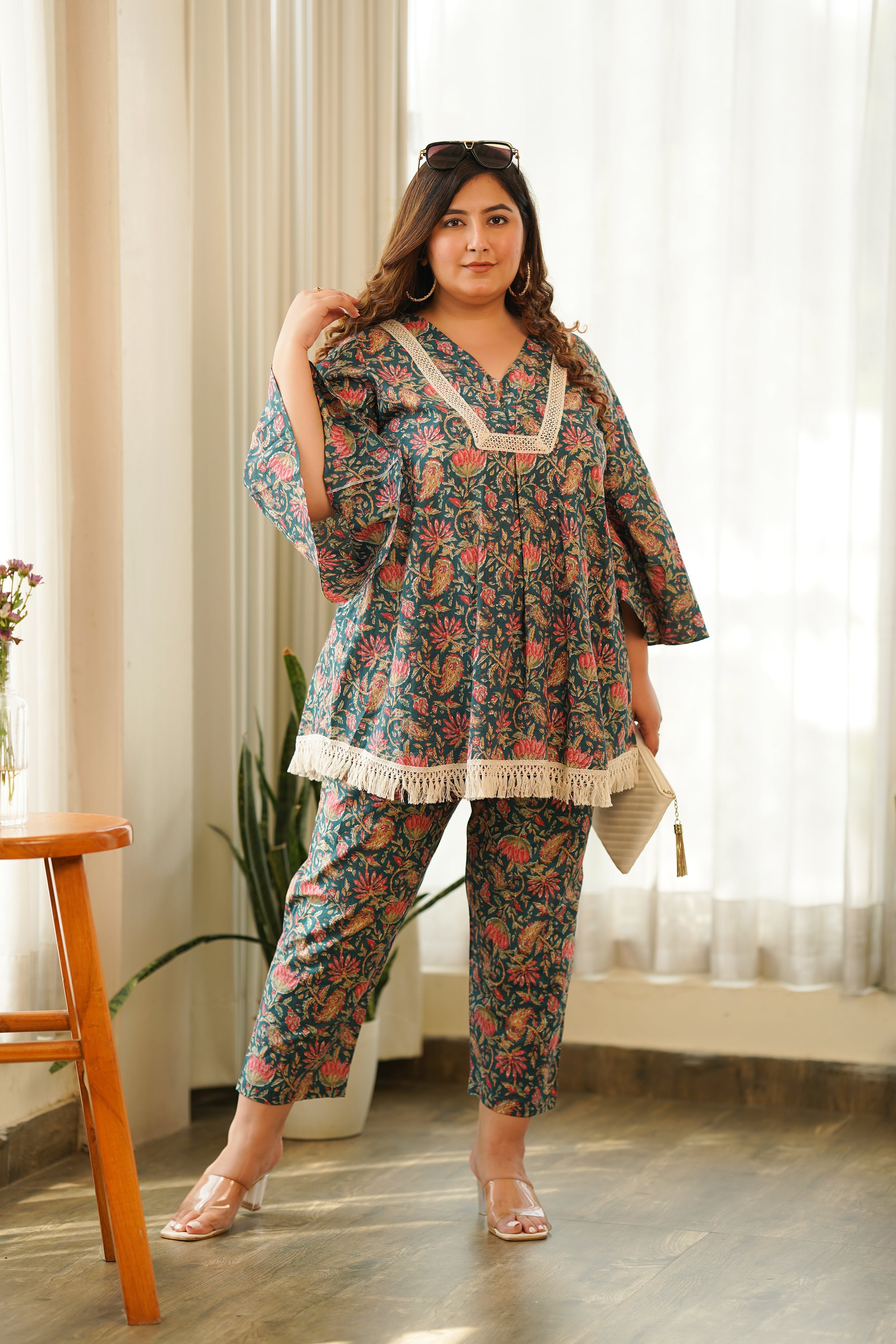Women's Bottle Green Crochet Cotton Co-Ord Set - Nangalia Ruchira