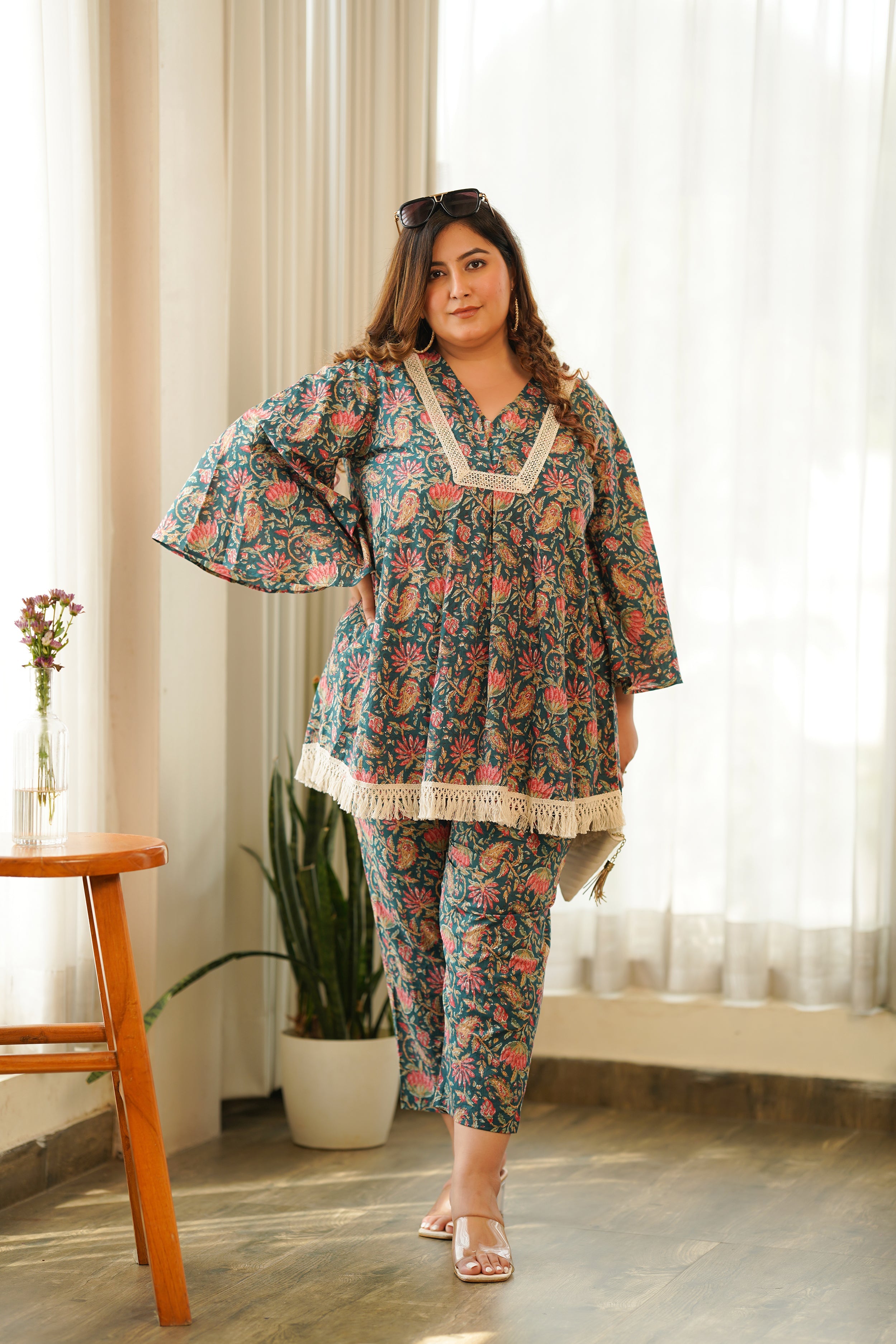Women's Bottle Green Crochet Cotton Co-Ord Set - Nangalia Ruchira