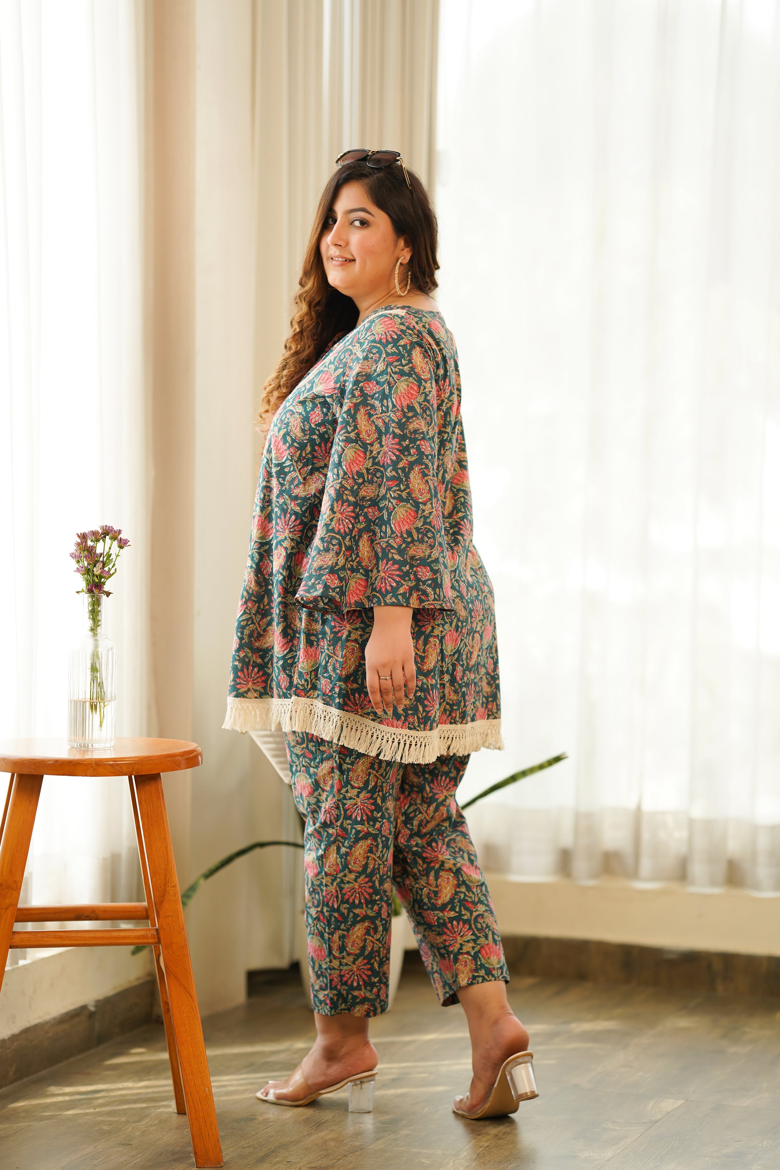 Women's Bottle Green Crochet Cotton Co-Ord Set - Nangalia Ruchira