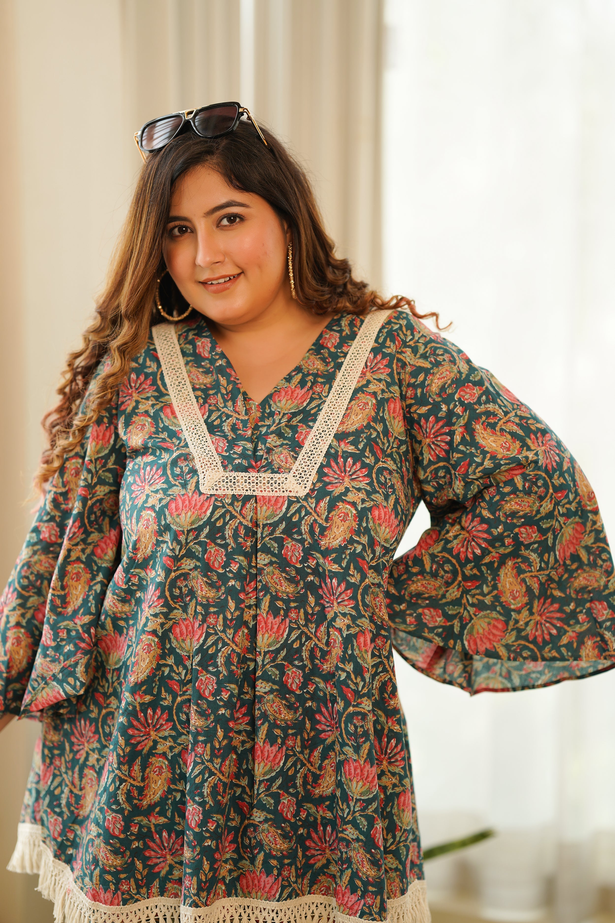 Women's Bottle Green Crochet Cotton Co-Ord Set - Nangalia Ruchira