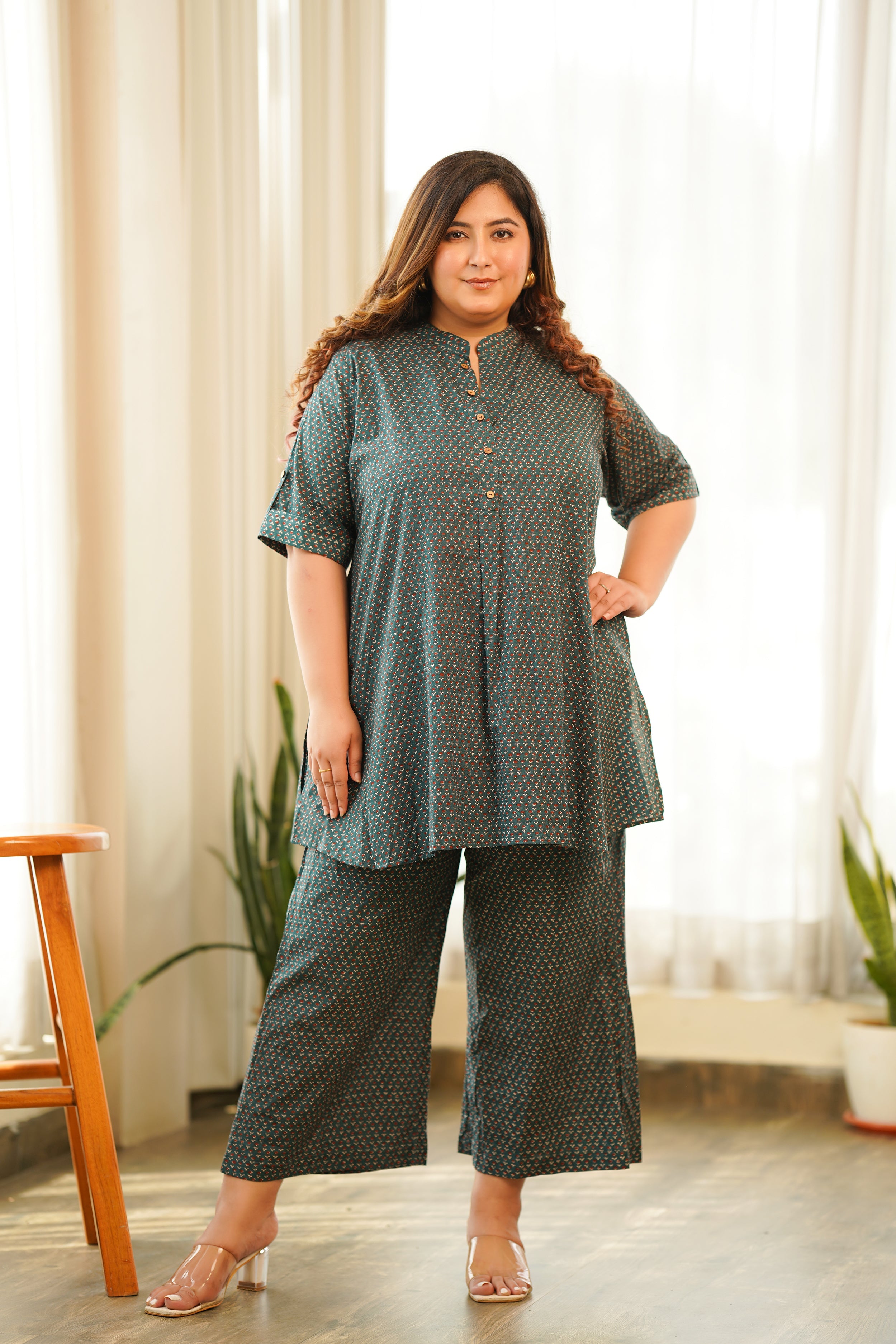 Women's Pine Green Booti Buttondown Co-Ord Set - Nangalia Ruchira