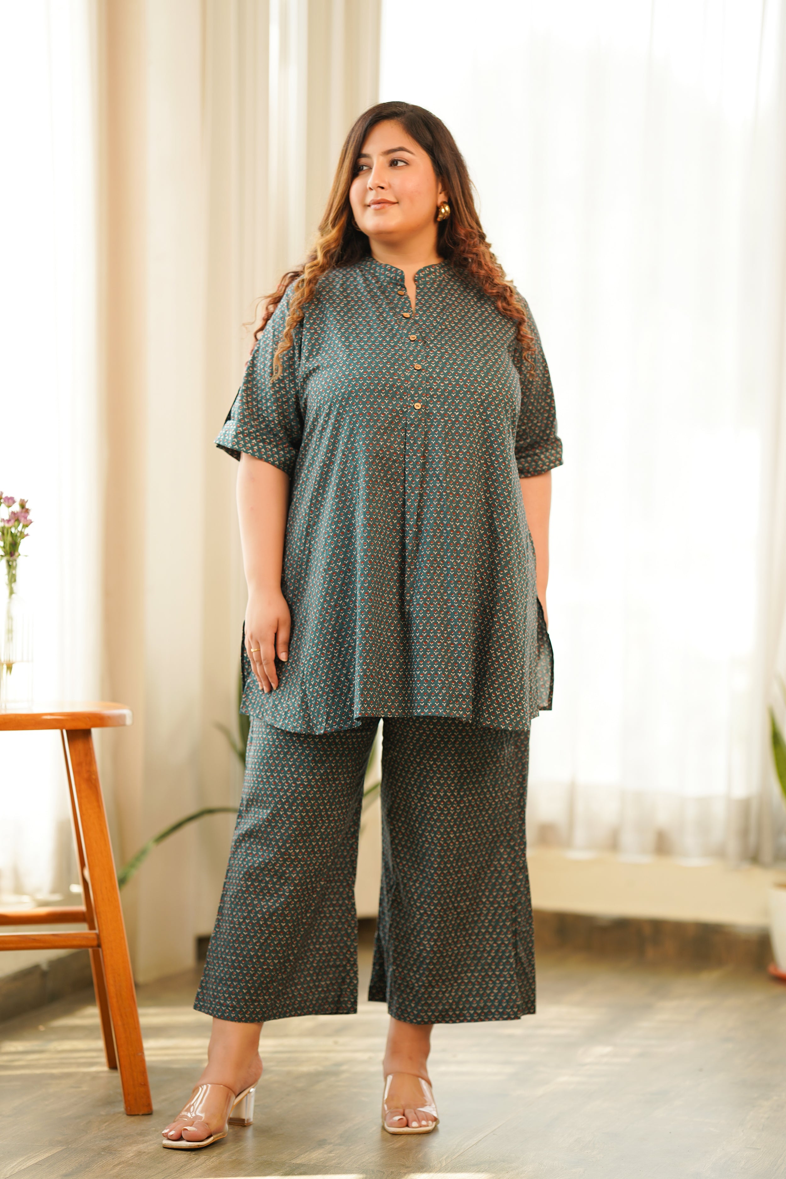 Women's Pine Green Booti Buttondown Co-Ord Set - Nangalia Ruchira