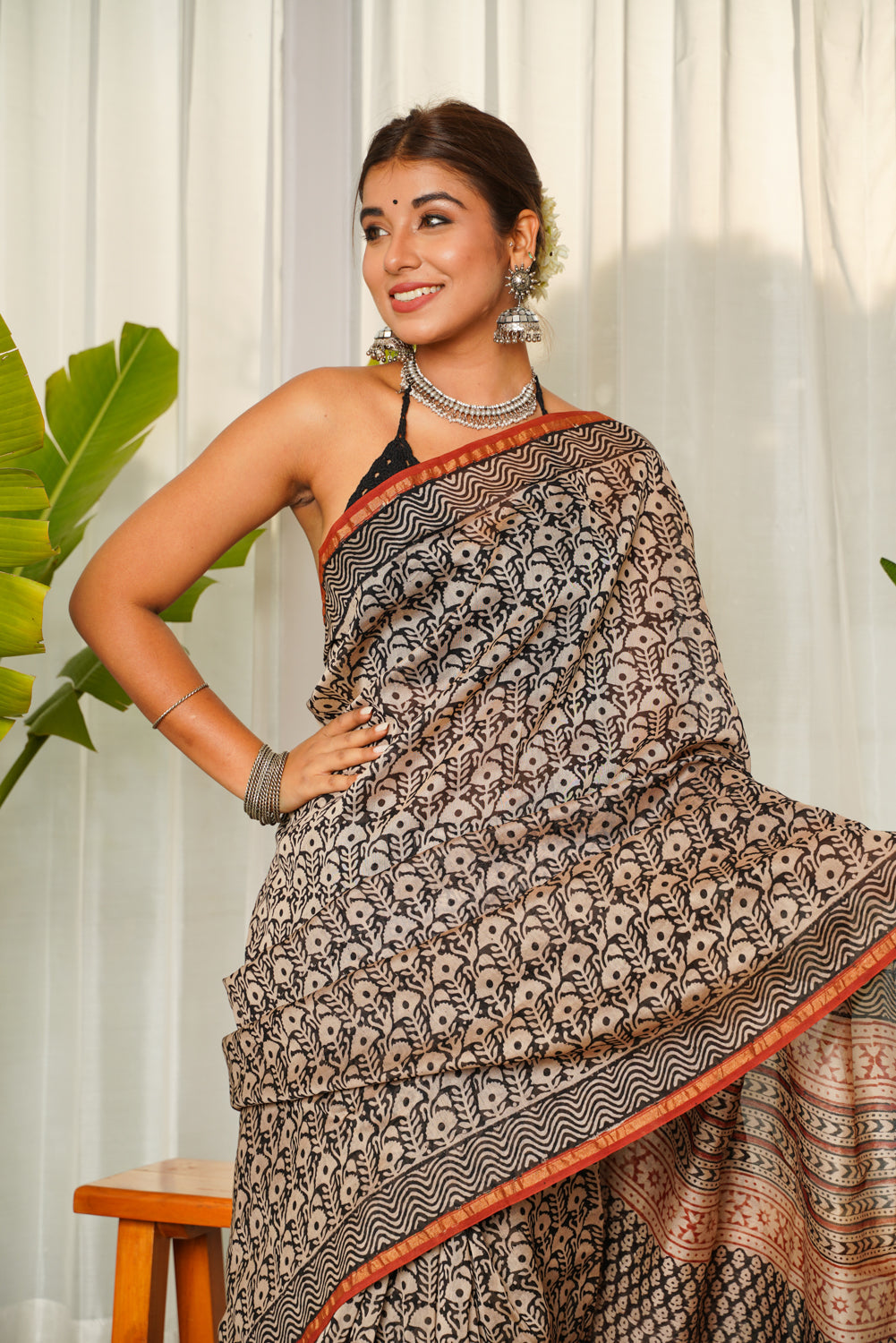 Women's Chanderi Bagru Printed Saree - Nangalia Ruchira