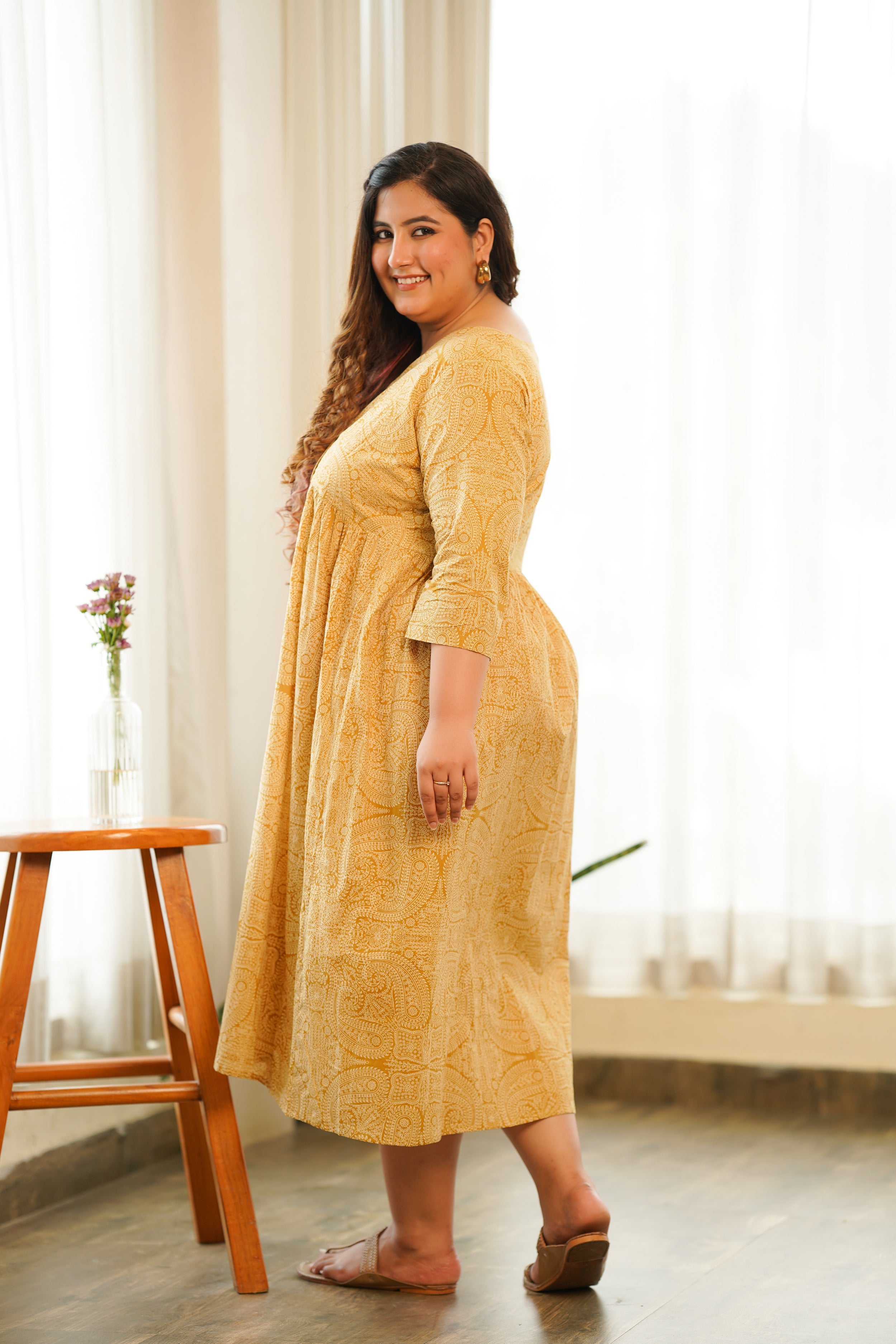 Women's Yellow Paisley Maxi Dress - Nangalia Ruchira