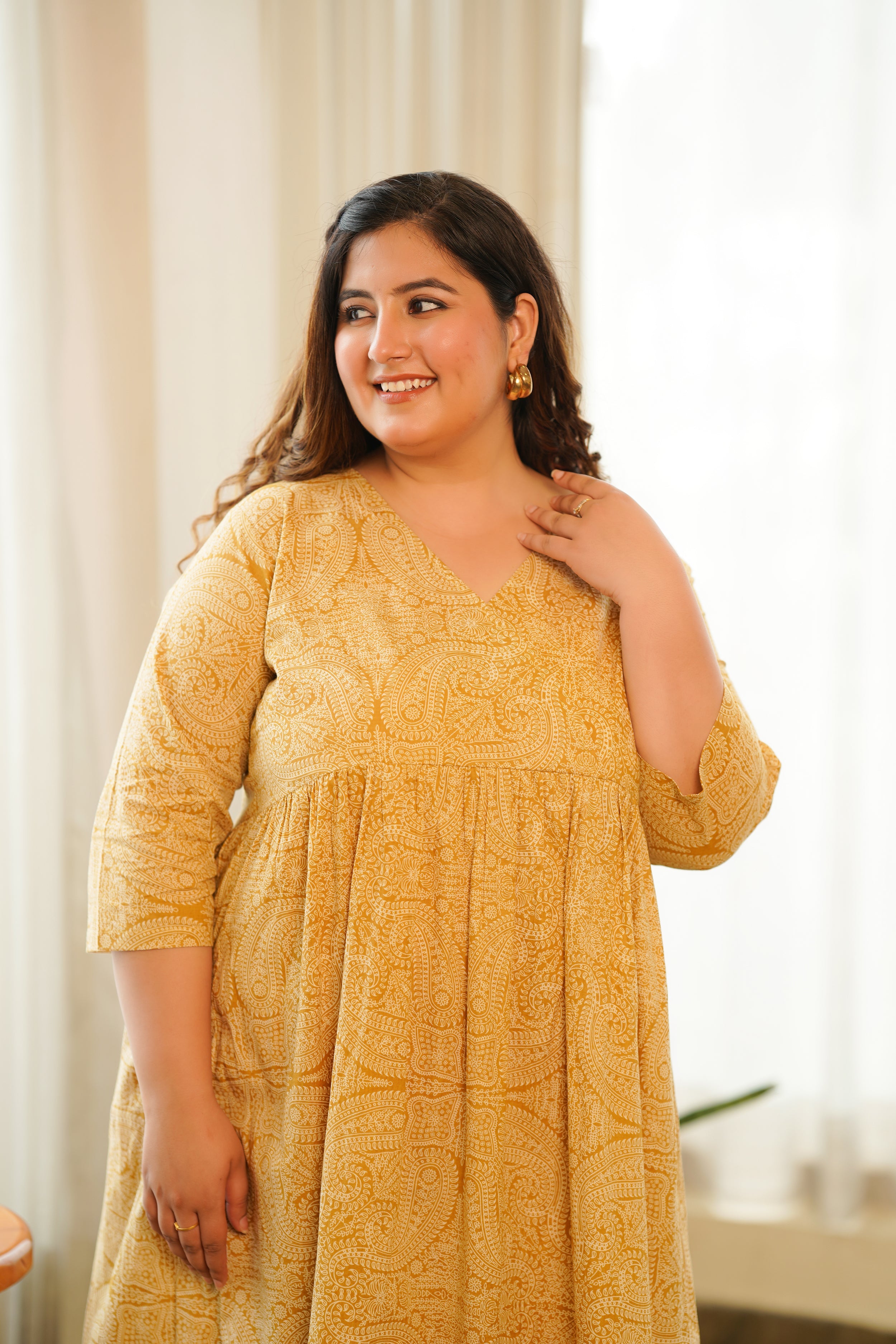 Women's Yellow Paisley Maxi Dress - Nangalia Ruchira