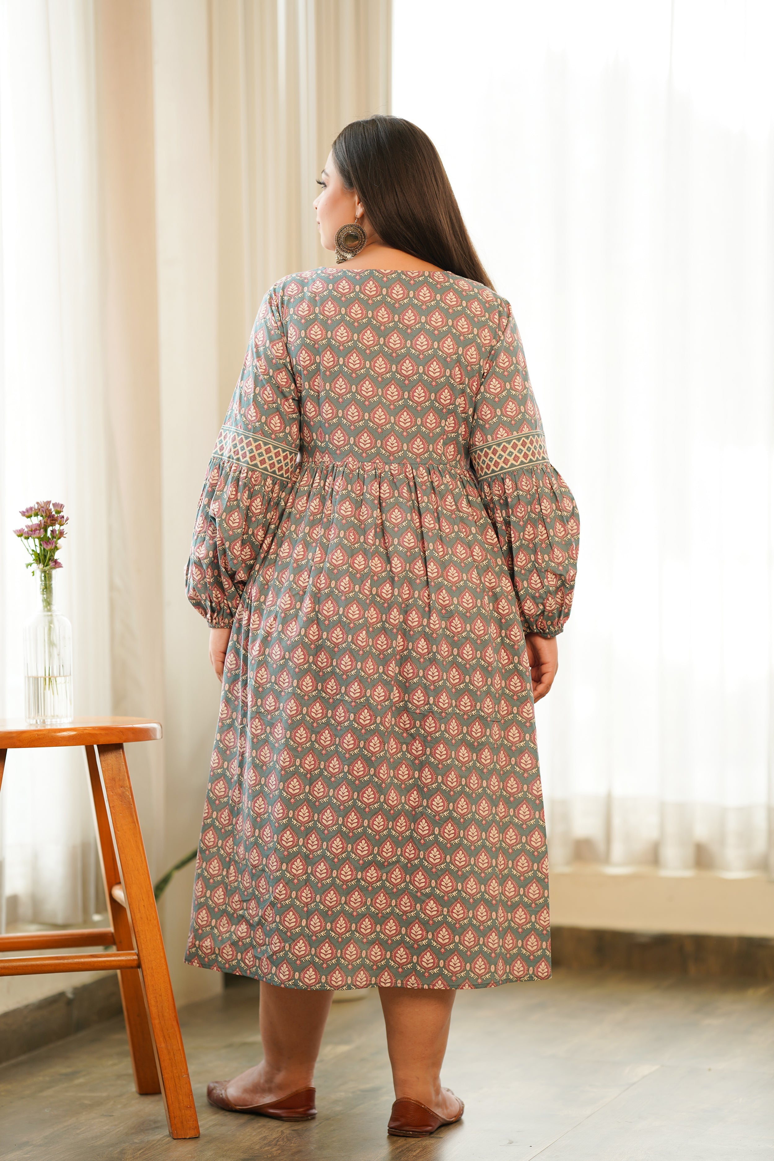 Women's Boho Printed Cotton Gathered Maxi - Nangalia Ruchira