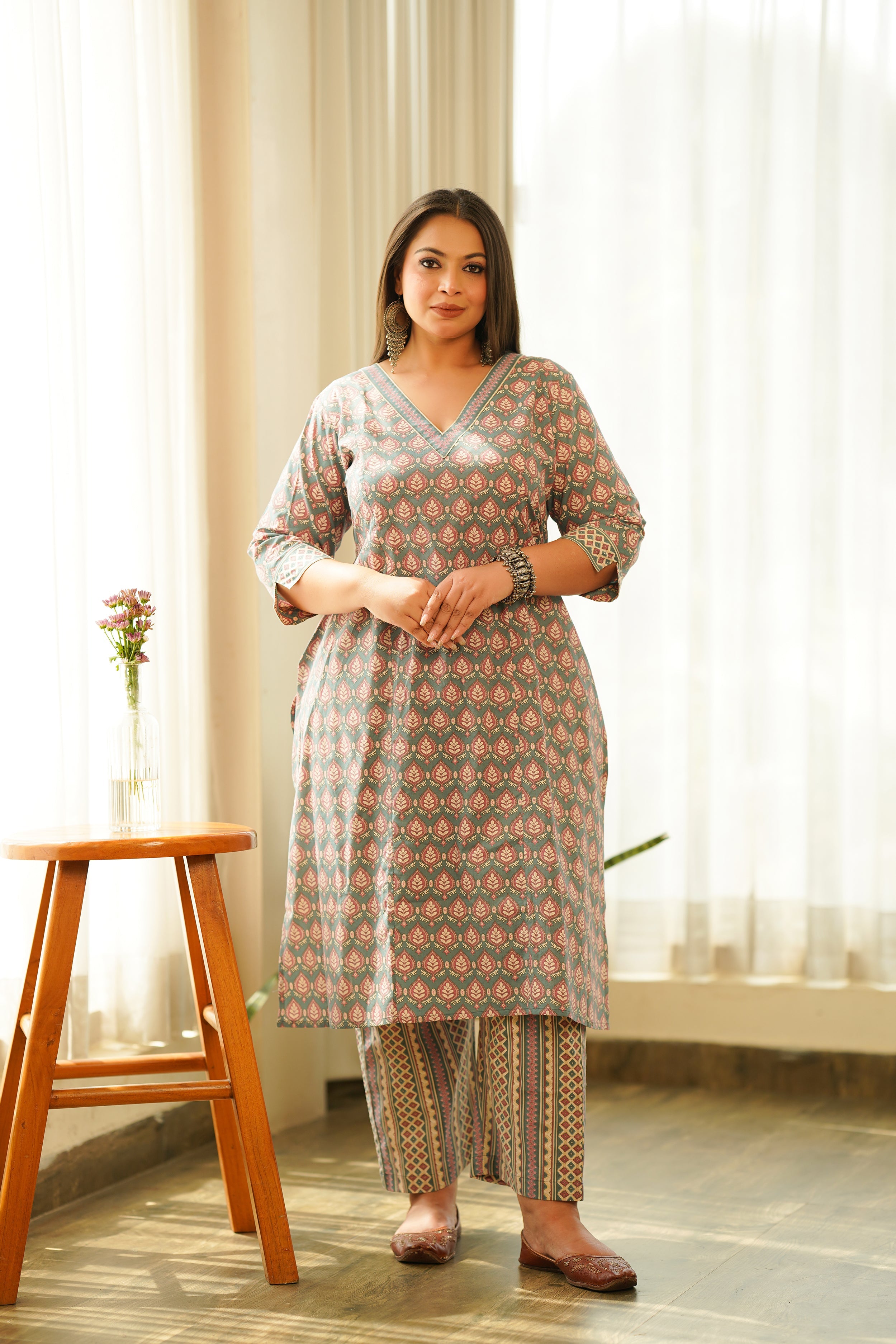 Women's Boho Printed Cotton Kurta Set - (Set Of 2) - Nangalia Ruchira