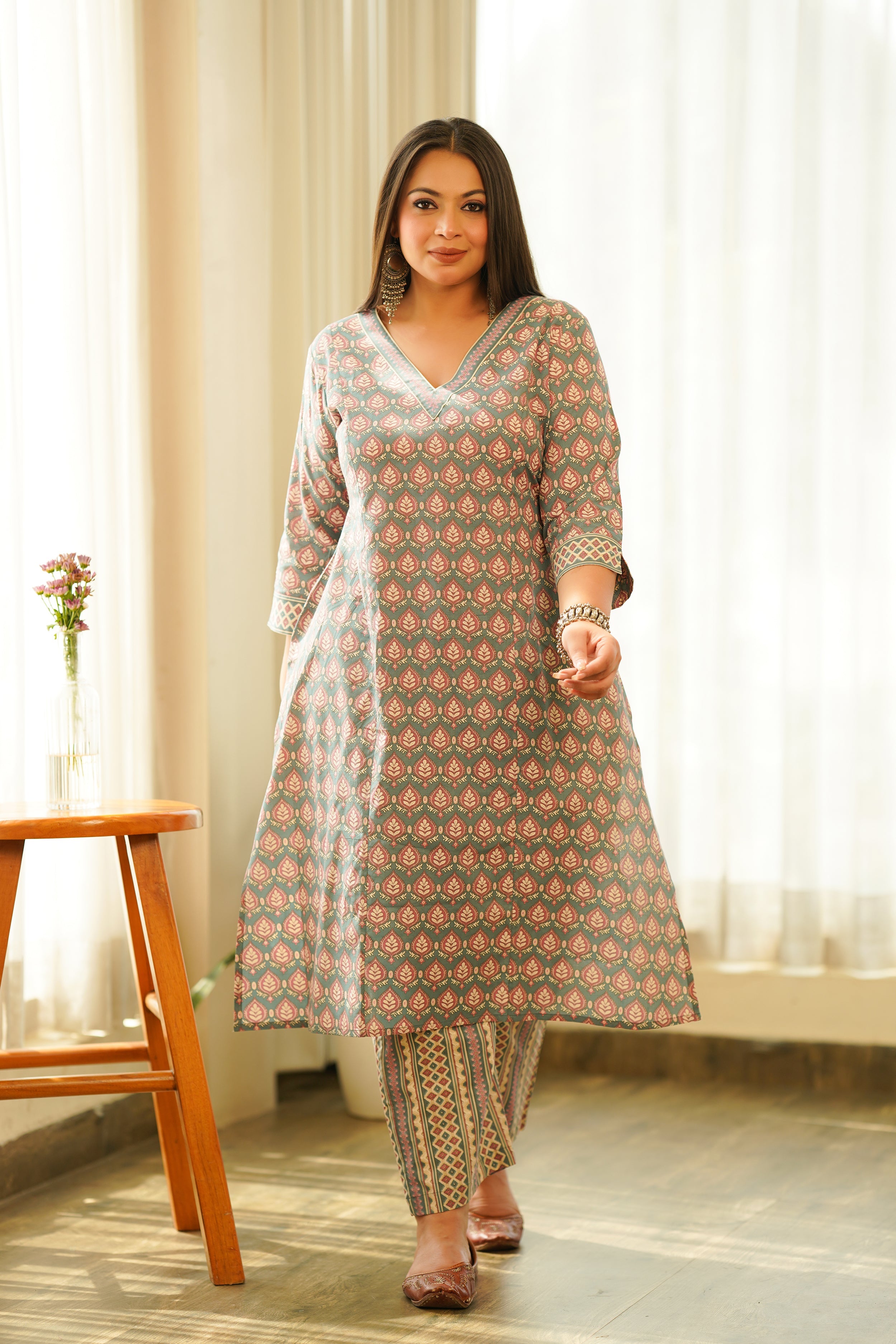 Women's Boho Printed Cotton Kurta Set - (Set Of 2) - Nangalia Ruchira