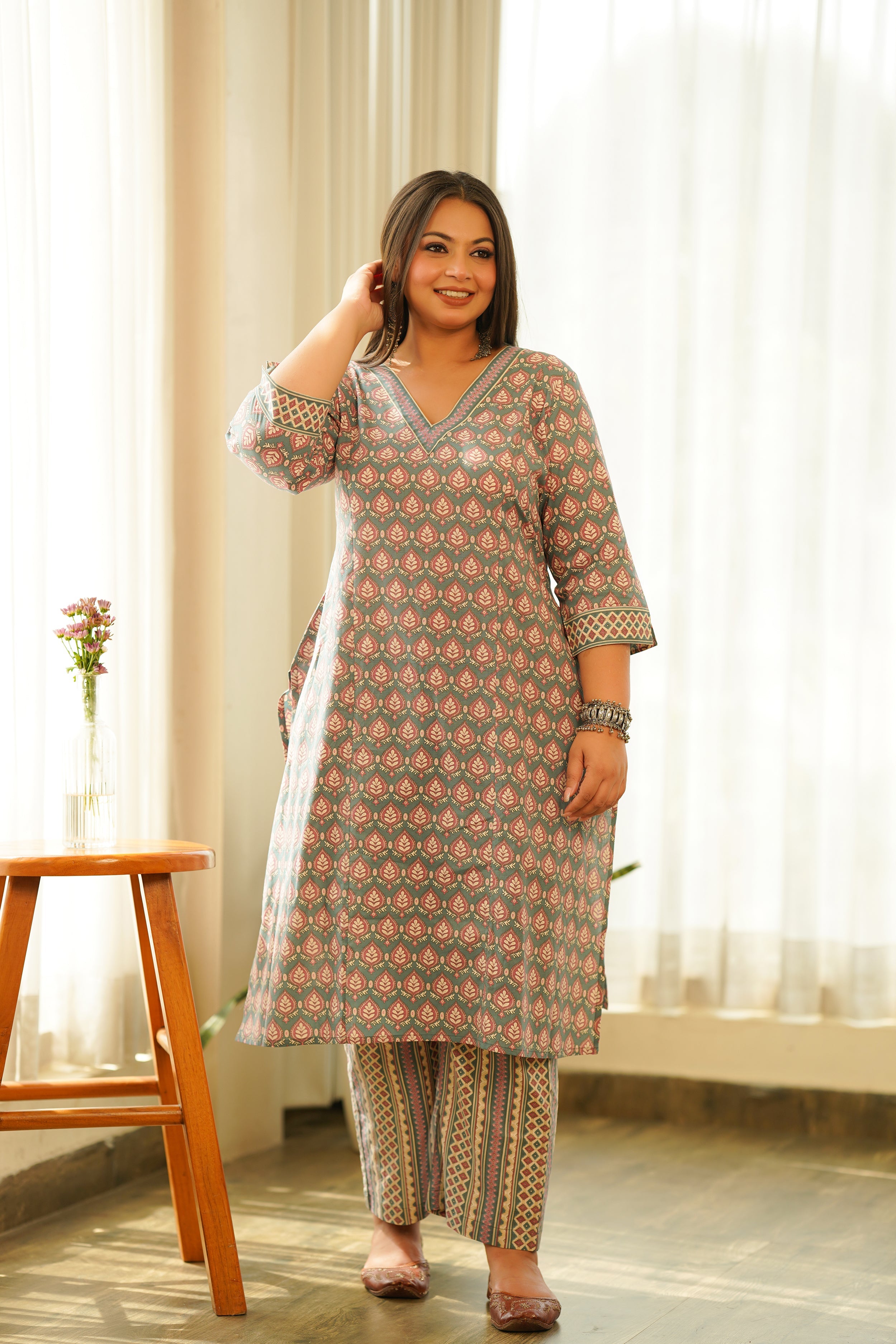 Women's Boho Printed Cotton Kurta Set - (Set Of 2) - Nangalia Ruchira