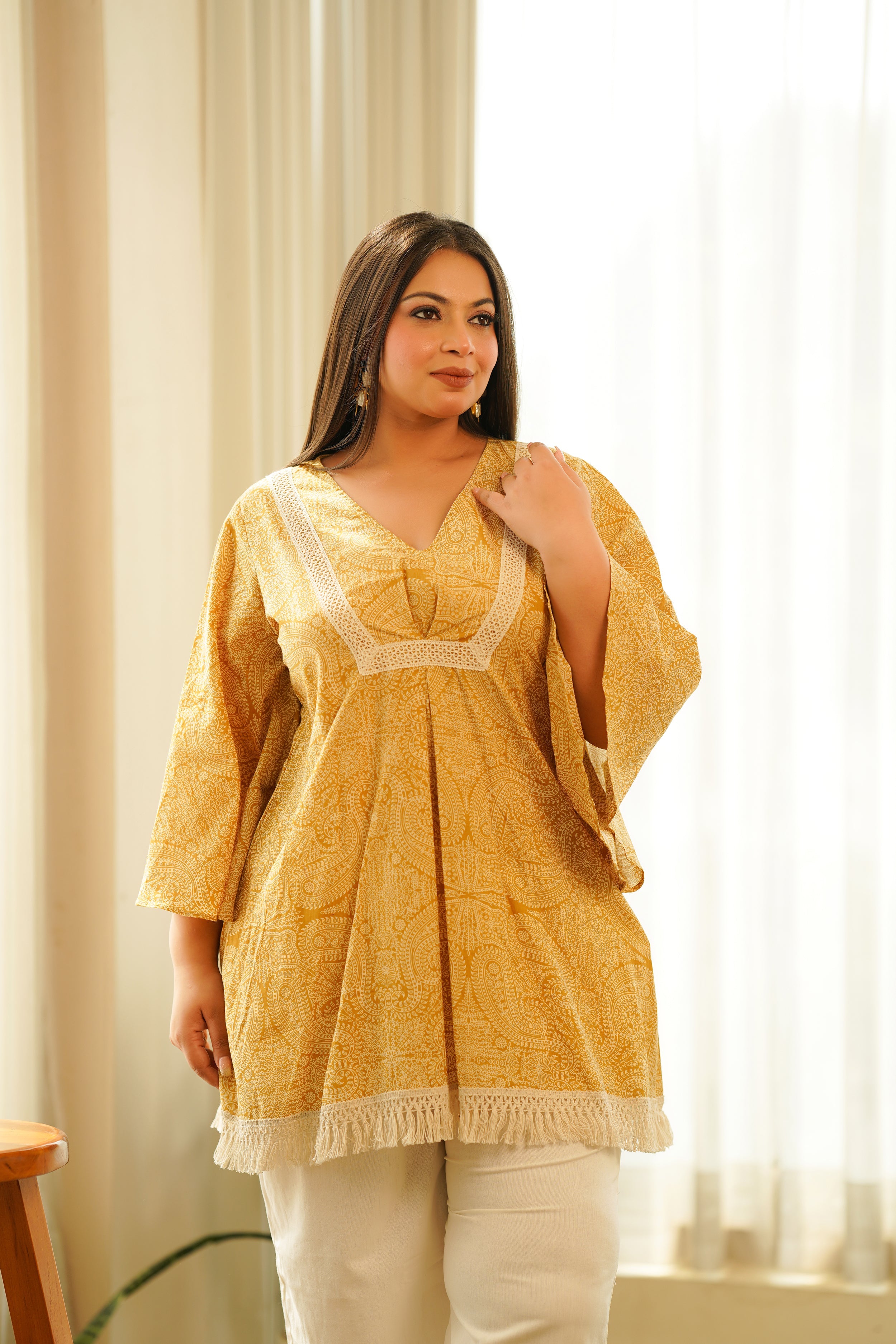 Women's Yellow Paisley Lace Top - Nangalia Ruchira