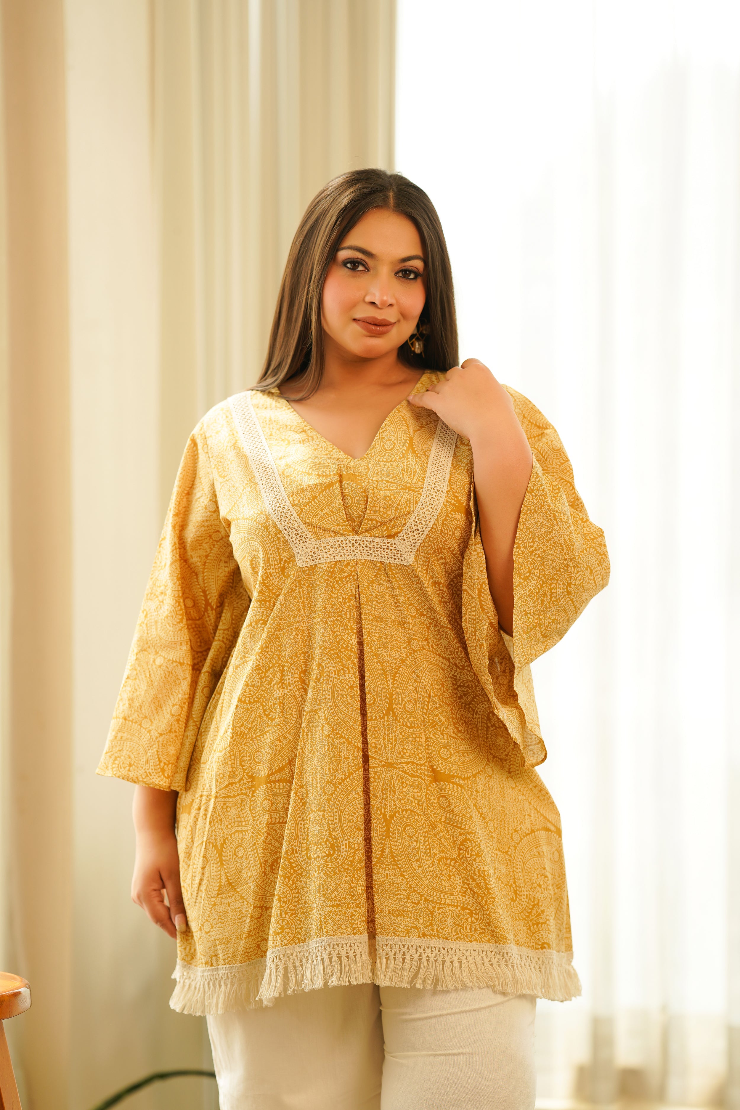 Women's Yellow Paisley Lace Top - Nangalia Ruchira