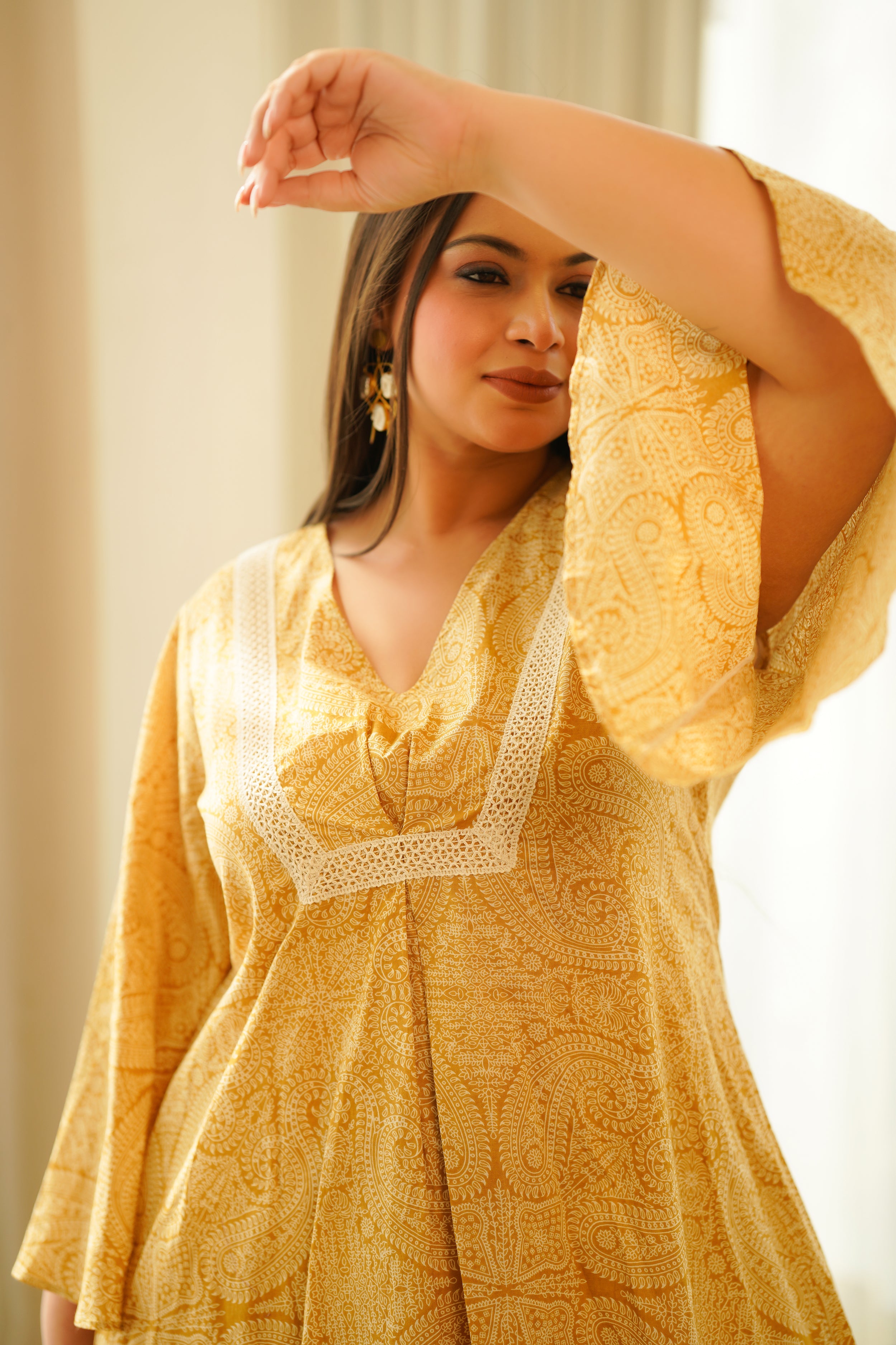 Women's Yellow Paisley Lace Top - Nangalia Ruchira