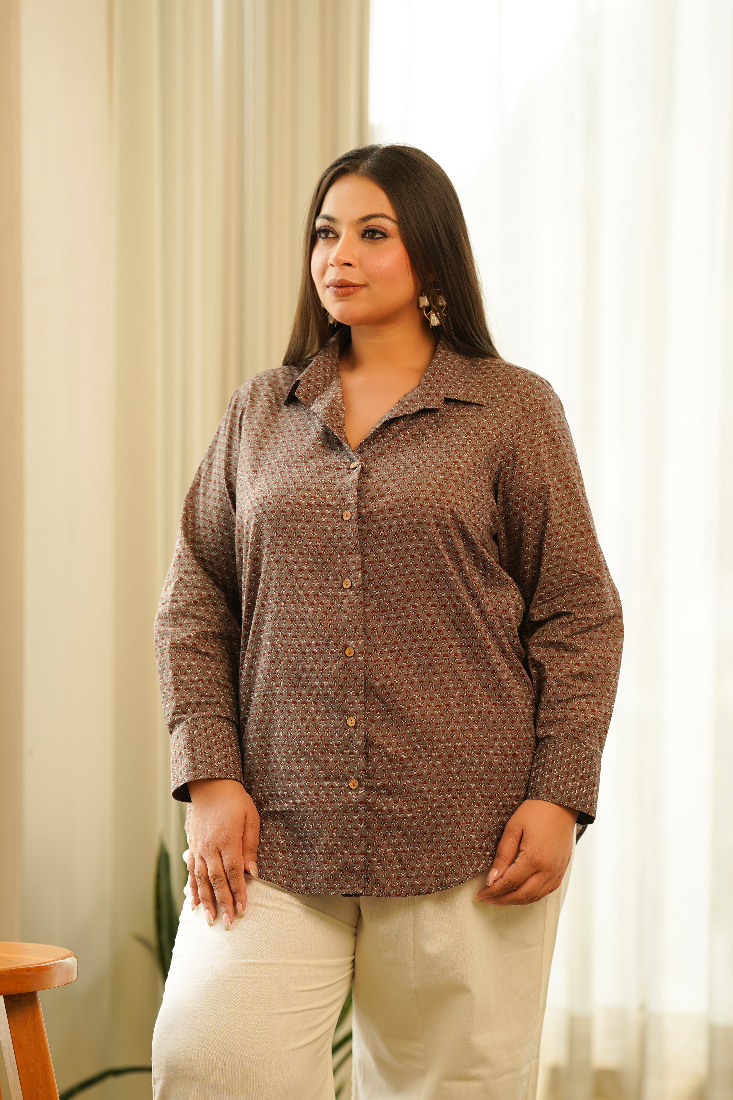 Women's Taupe Booti Shirt - Nangalia Ruchira