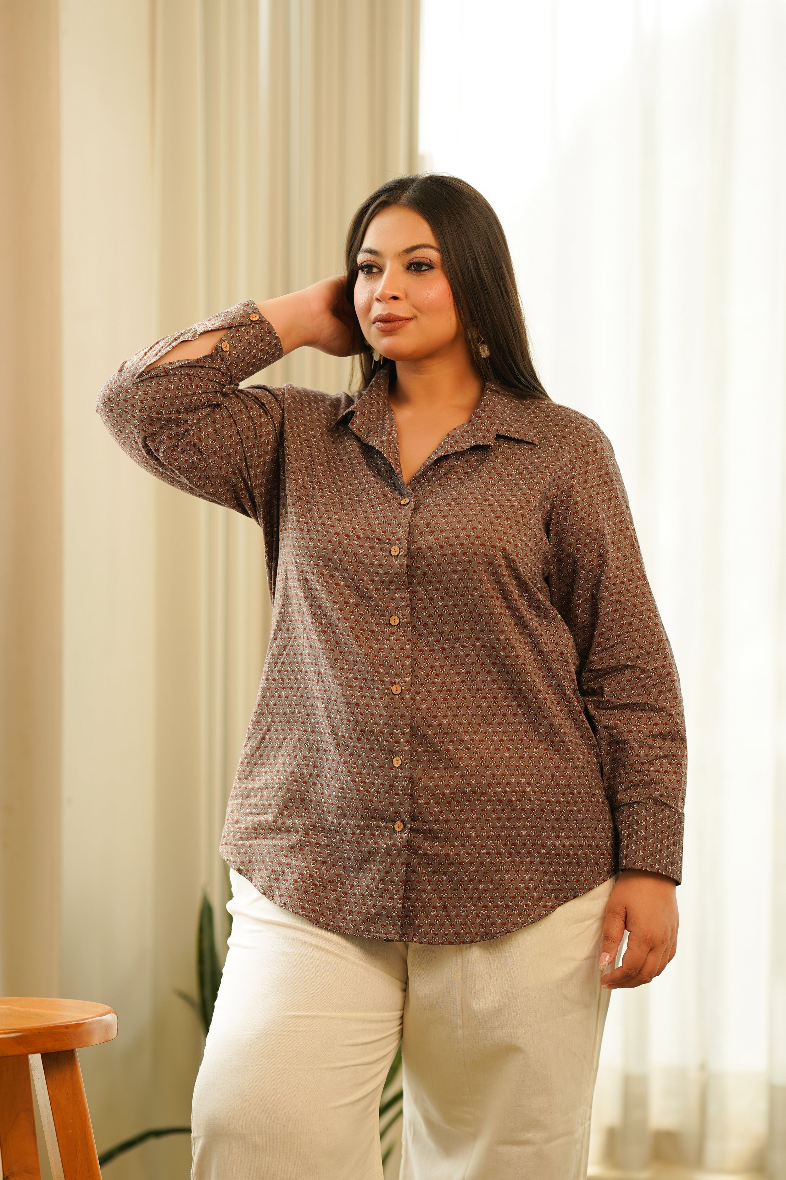Women's Taupe Booti Shirt - Nangalia Ruchira