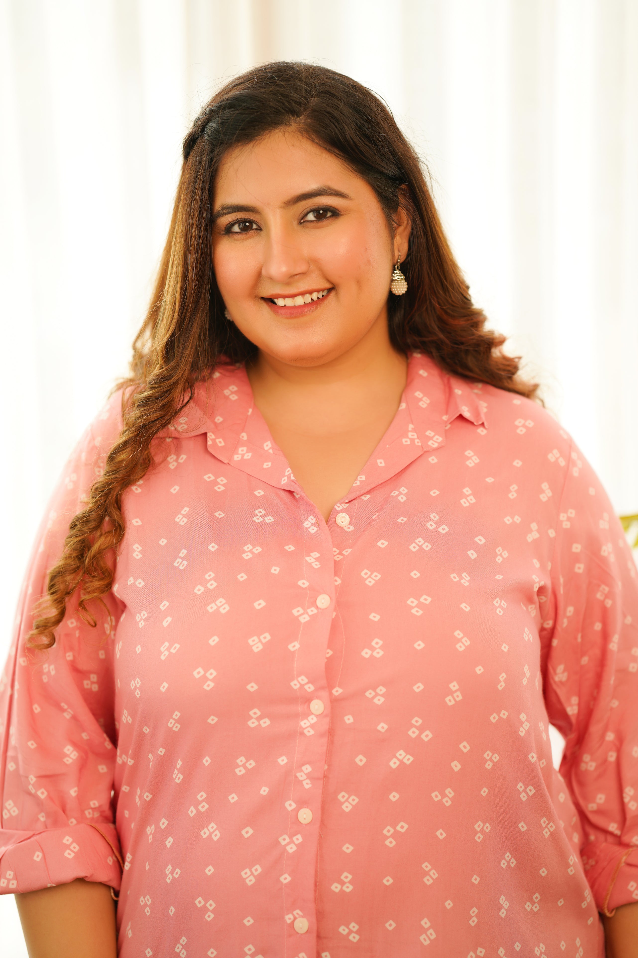 Women's Sassy Pink Bandhani Shirt - Nangalia Ruchira