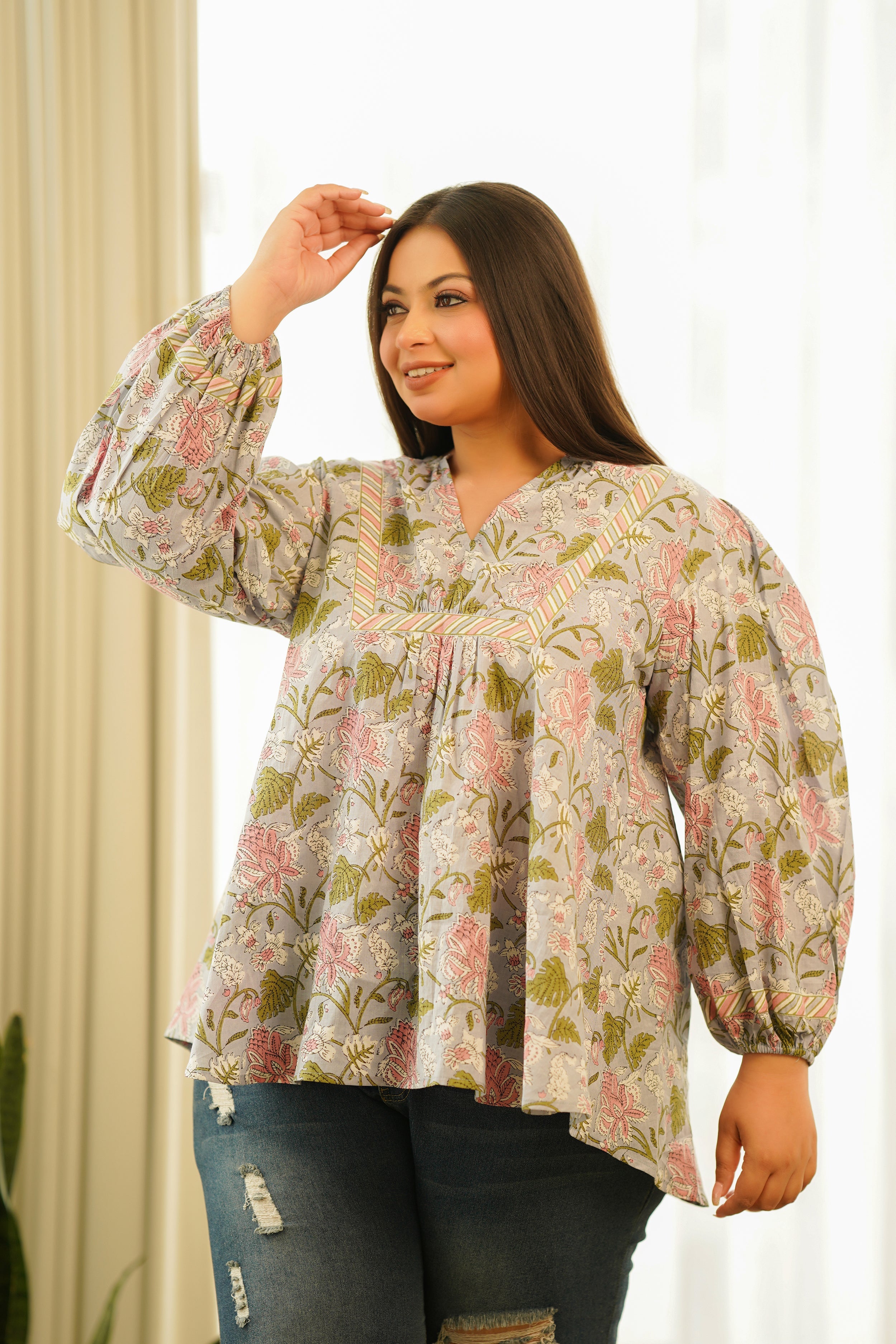 Women's Tropical Blue Flared Top - Nangalia Ruchira