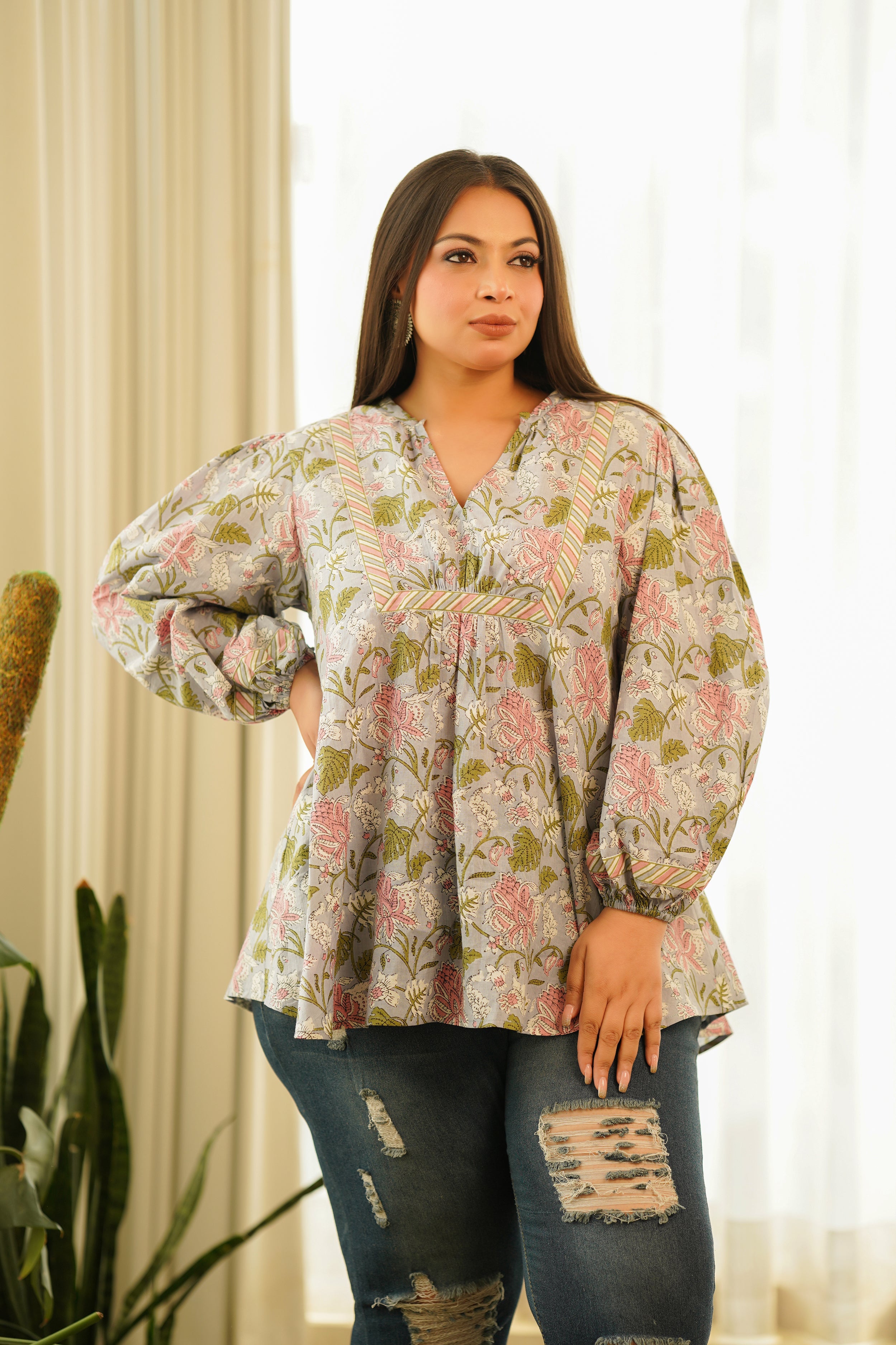 Women's Tropical Blue Flared Top - Nangalia Ruchira
