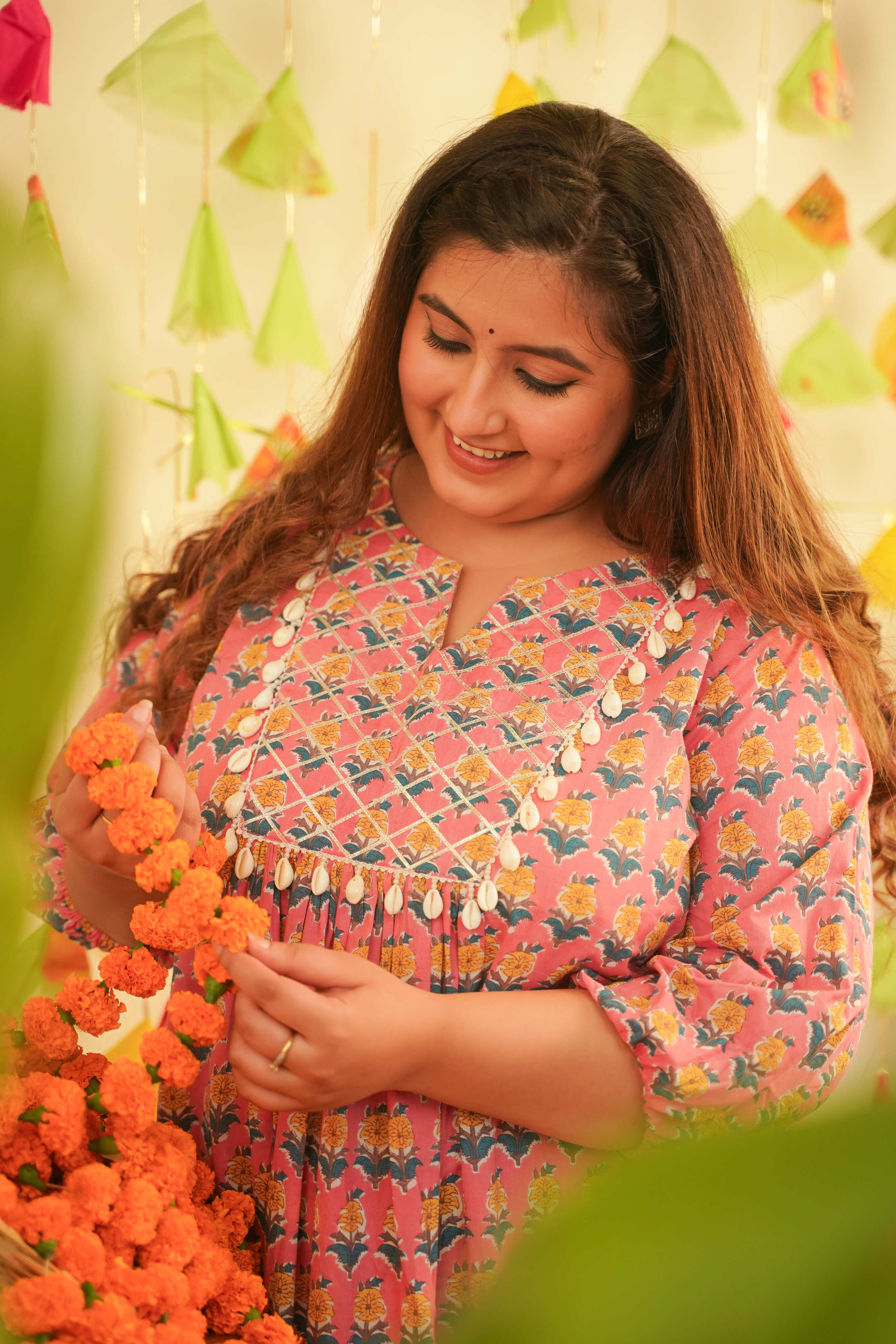 Women's Peach Booti Printed Cotton Indo-Western Dress - Nangalia Ruchira