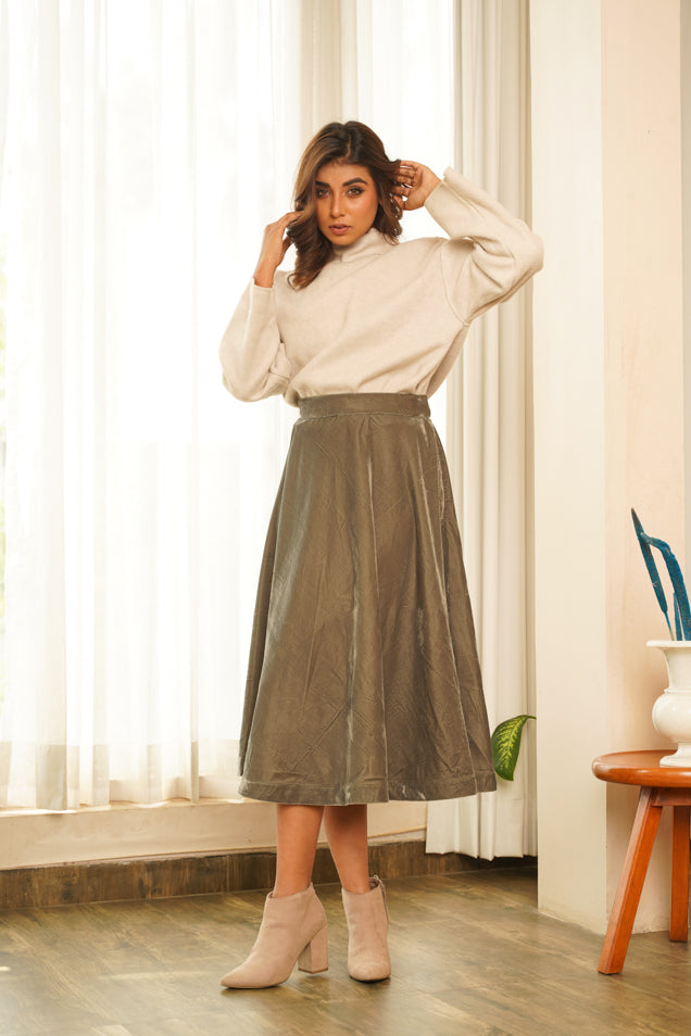 Women's Paris Olive Velvet Skirt - Nangalia Ruchira