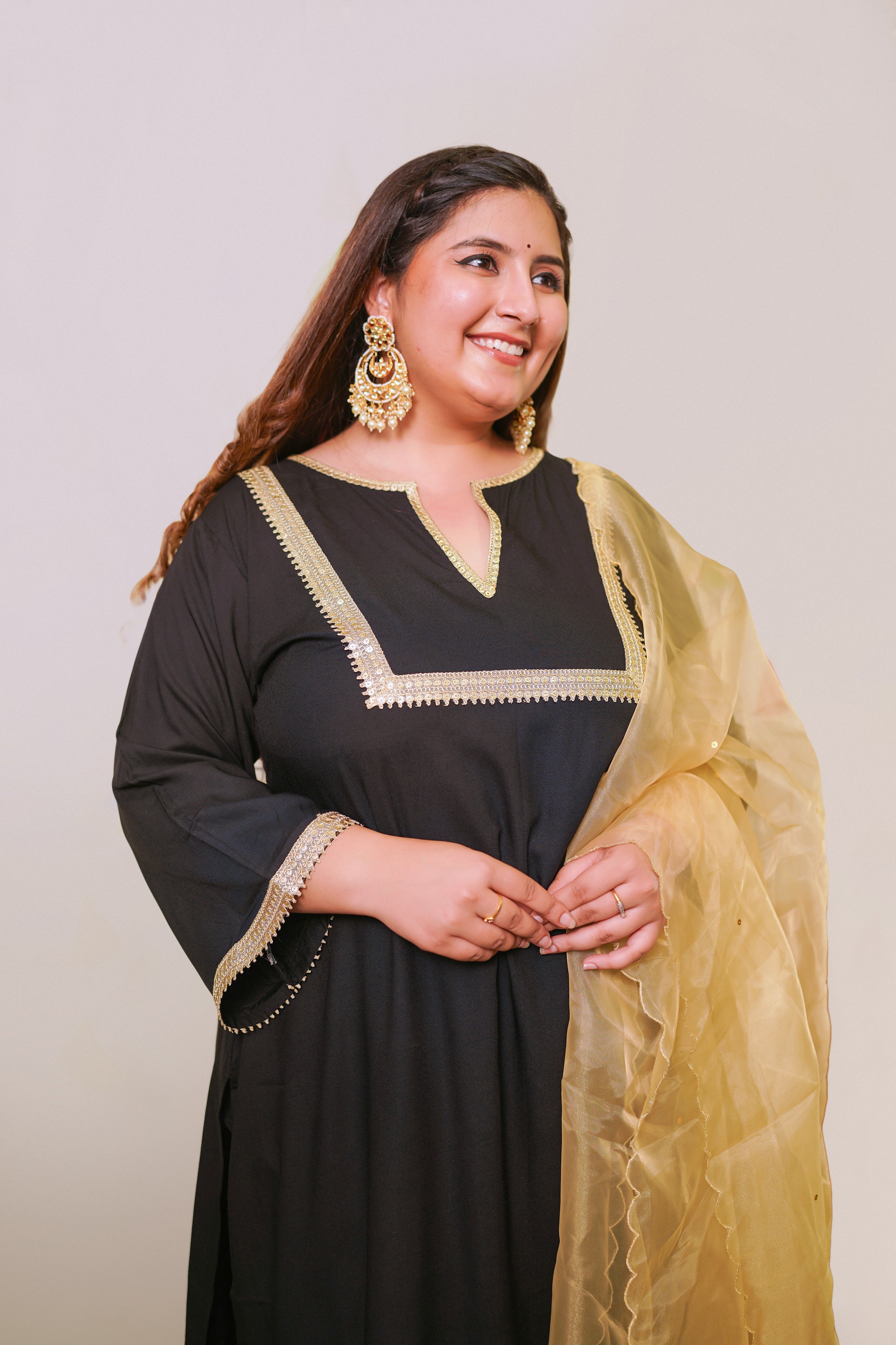 Women's Black Marori Royal Linen Kurta Set - (Set Of 3) - Nangalia Ruchira