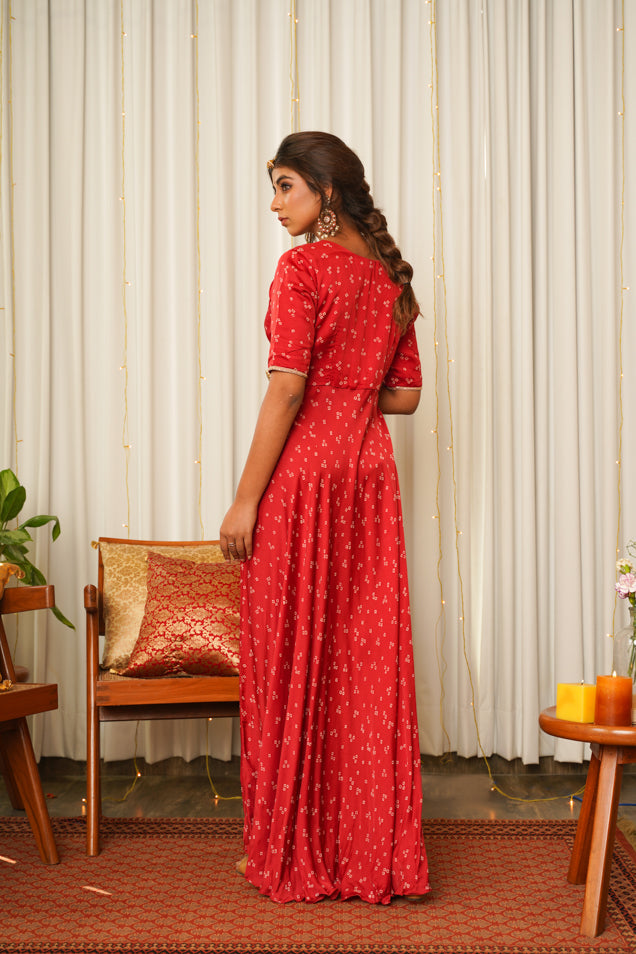 Women's Red Bandhani Indo-Western Dress - Nangalia Ruchira