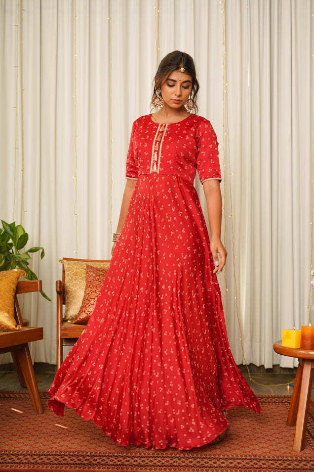 Women's Red Bandhani Indo-Western Dress - Nangalia Ruchira