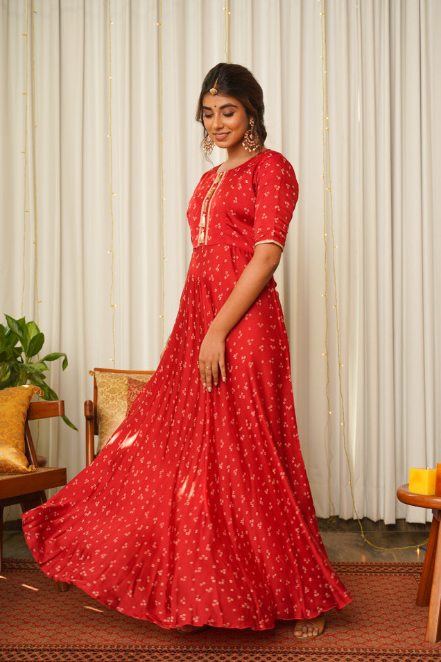 Women's Red Bandhani Indo-Western Dress - Nangalia Ruchira