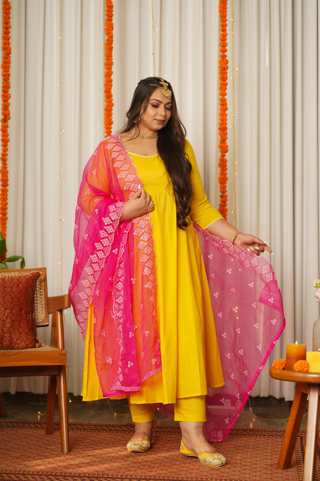 Women's Rosemary Yellow Anarkali - Nangalia Ruchira